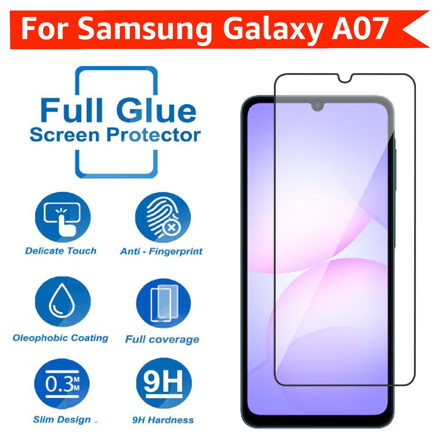 Tempered Glass for Samsung Galaxy A07 / M07 / F07 (Black) Edge to Edge, Pack of 1