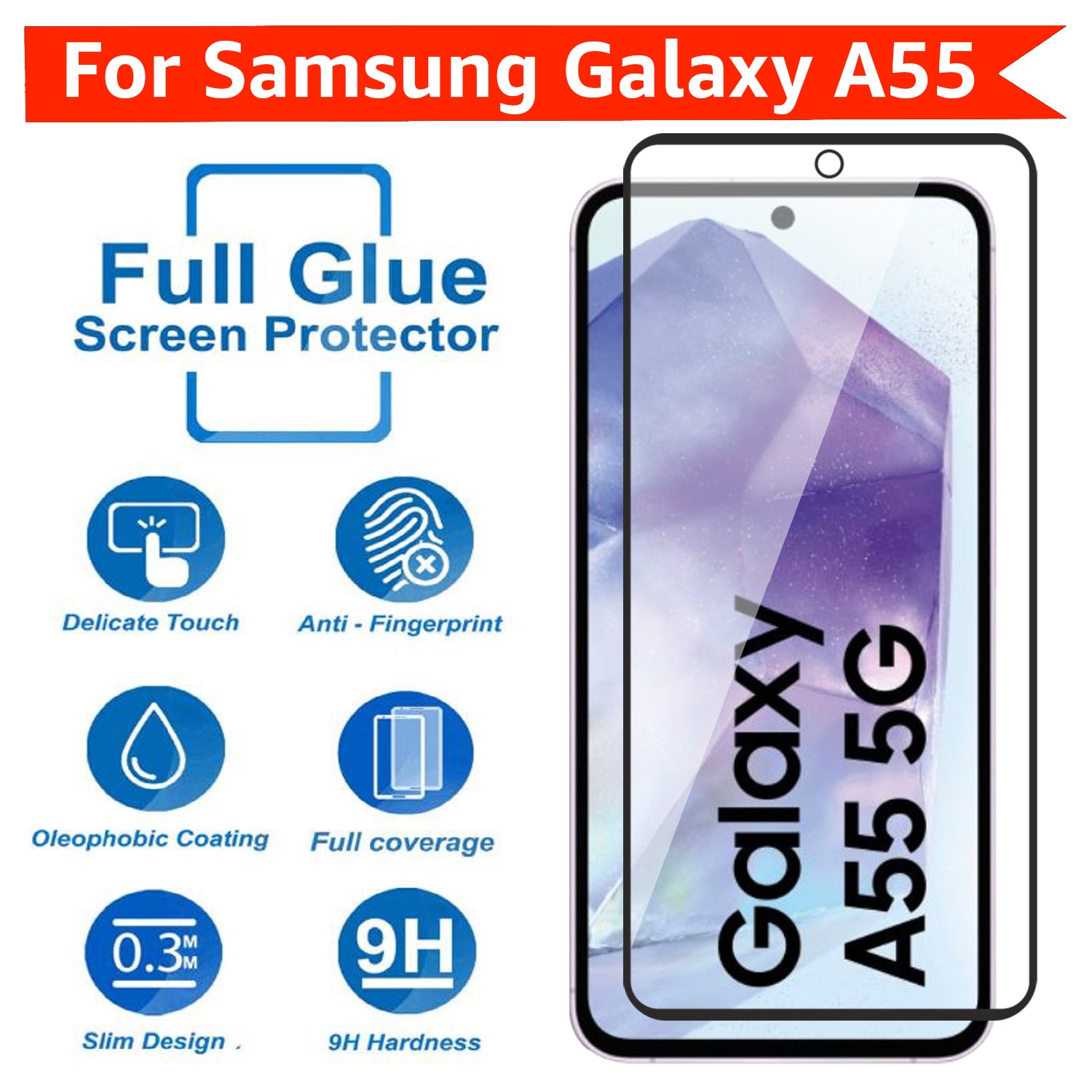 Tempered Glass for Samsung Galaxy A35 / A55 (Black) Edge to Edge , Pack of 1