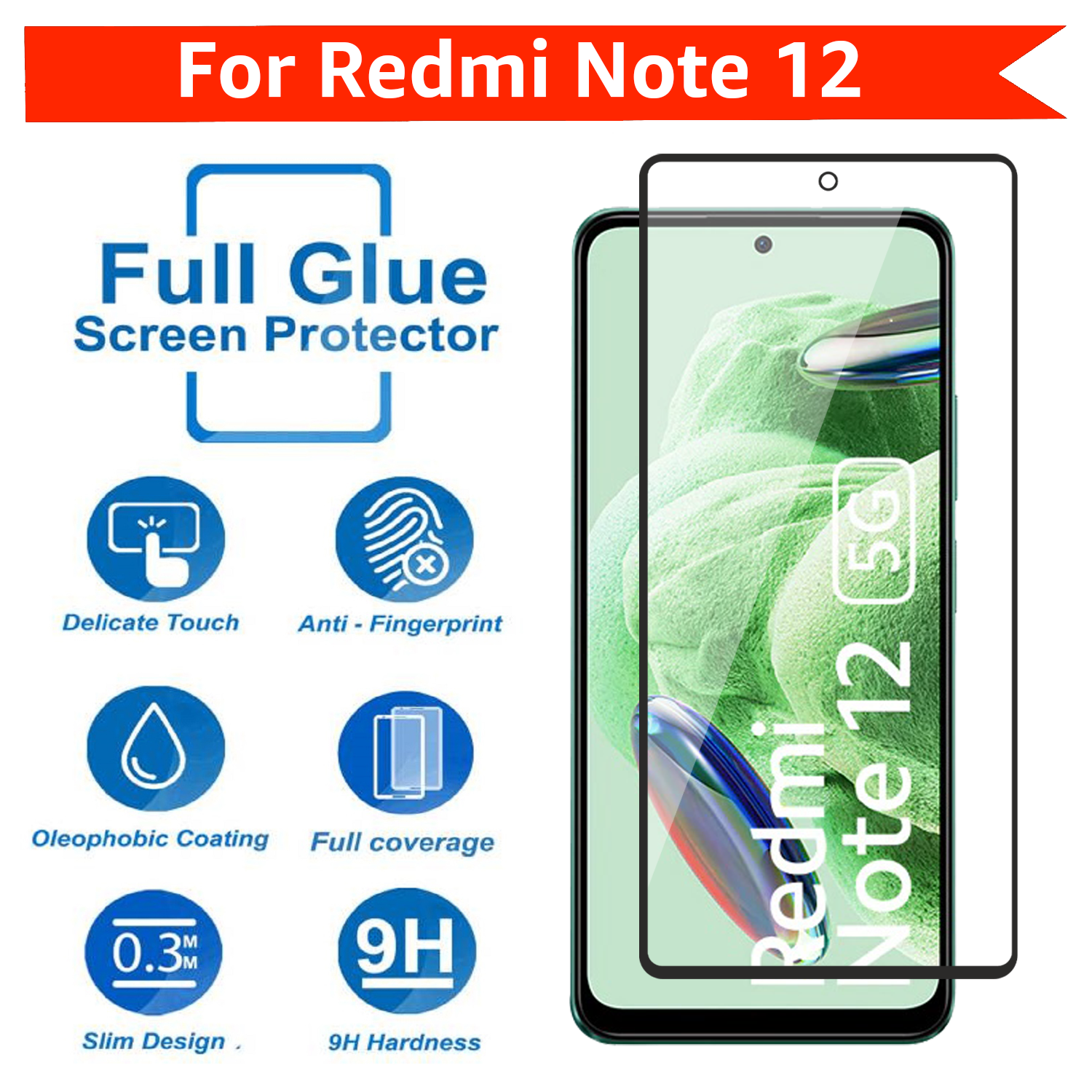 Tempered Glass for Xiaomi Redmi Note 12 (Black) Edge to Edge , Pack of 1