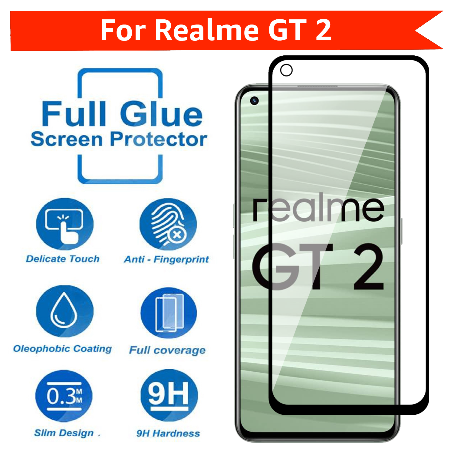 Tempered Glass for Realme GT2 / GT Neo 2 / Realme GT Neo 3T (Black) Edge to Edge , Pack of 1