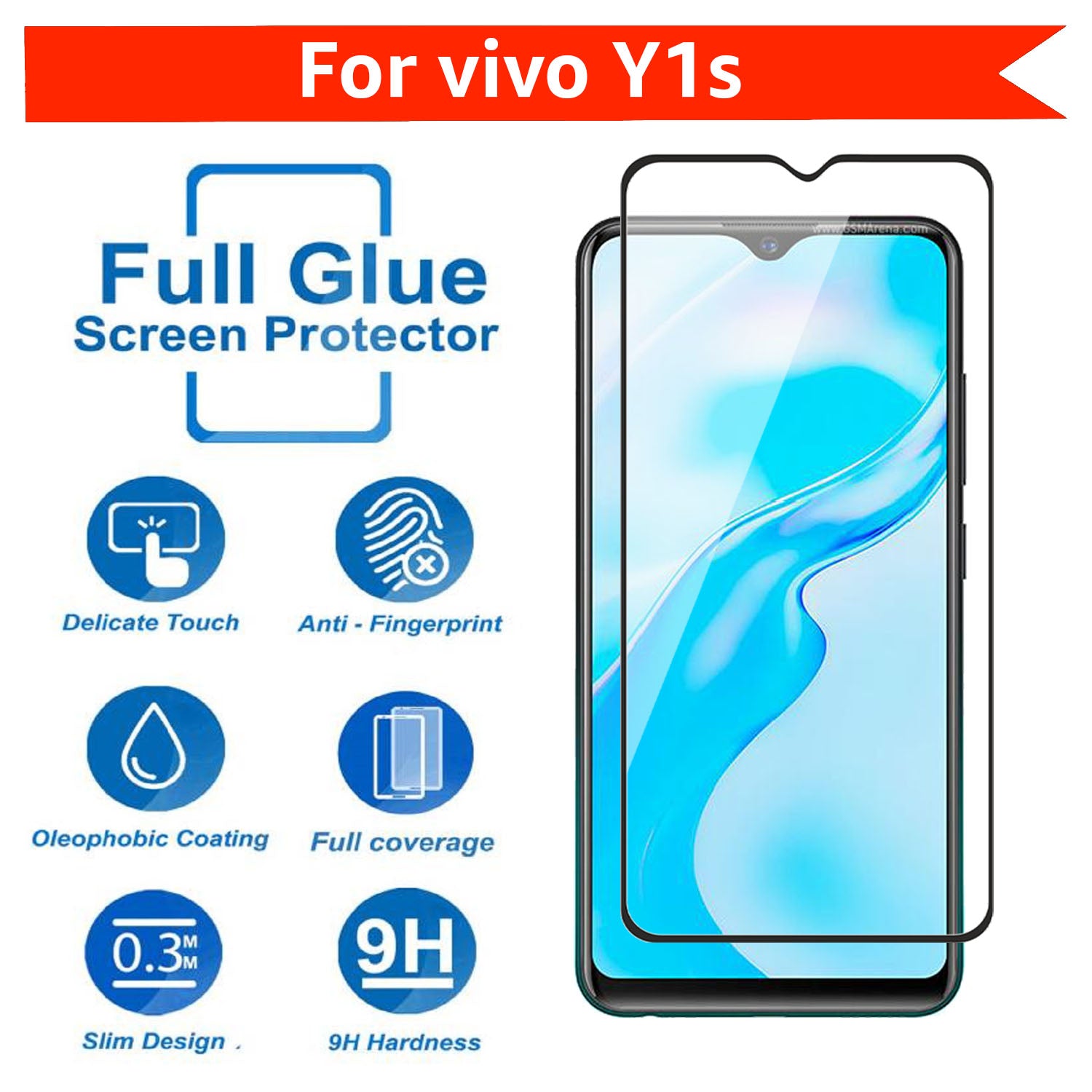 Tempered Glass for vivo Y1s (Black) Edge to Edge , Pack of 1