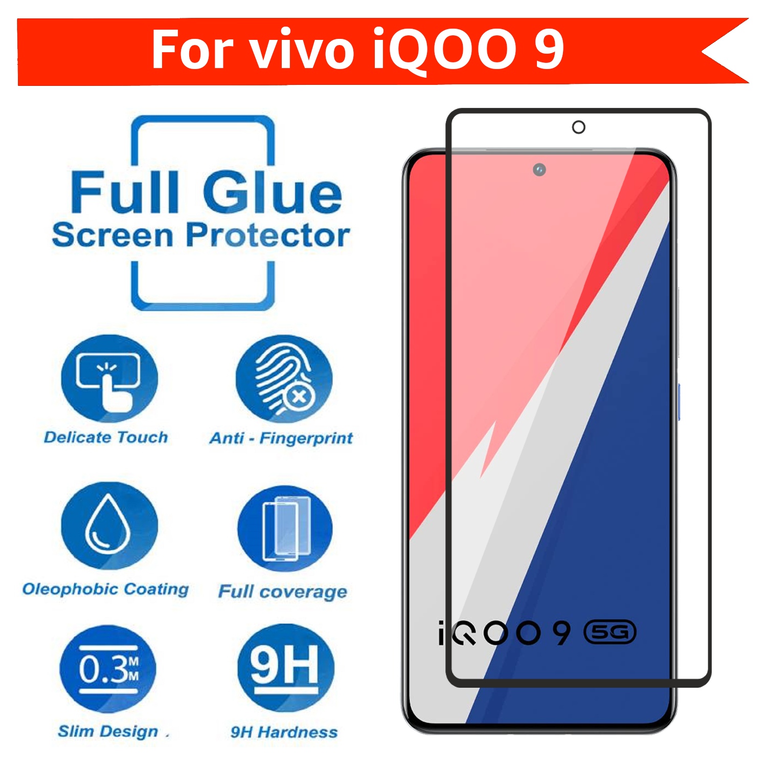 Tempered Glass for vivo iQOO 9 (Black) Edge to Edge , Pack of 1