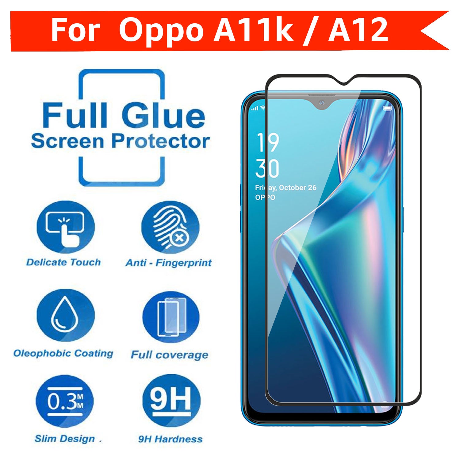 Tempered Glass for Oppo A12 / Oppo A11k (Black) Edge to Edge , Pack of 1