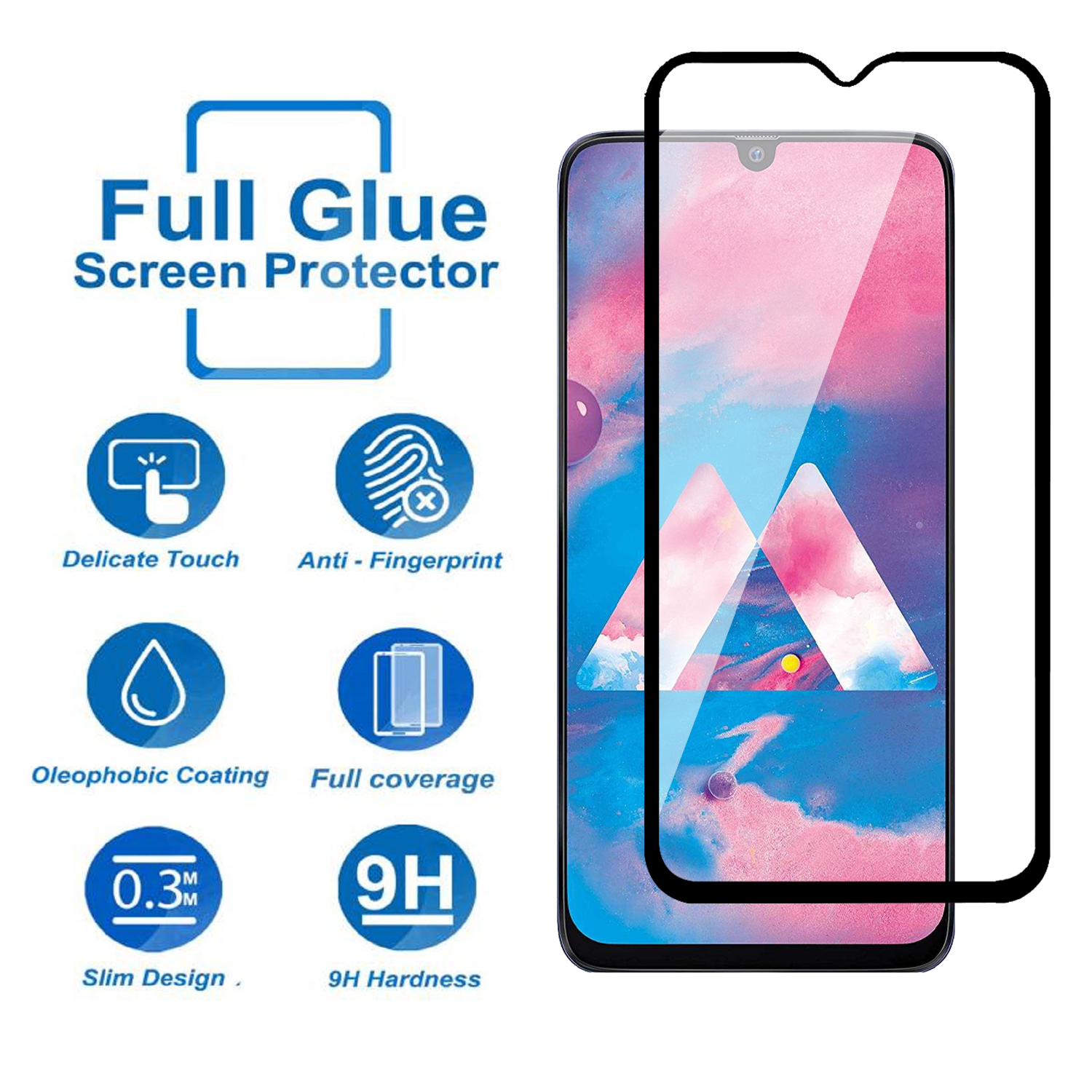 Tempered Glass for Samsung Galaxy M30s / M30 / A30 / A30s / A50 / A50s / A20 (Black) Edge to Edge , Pack of 1