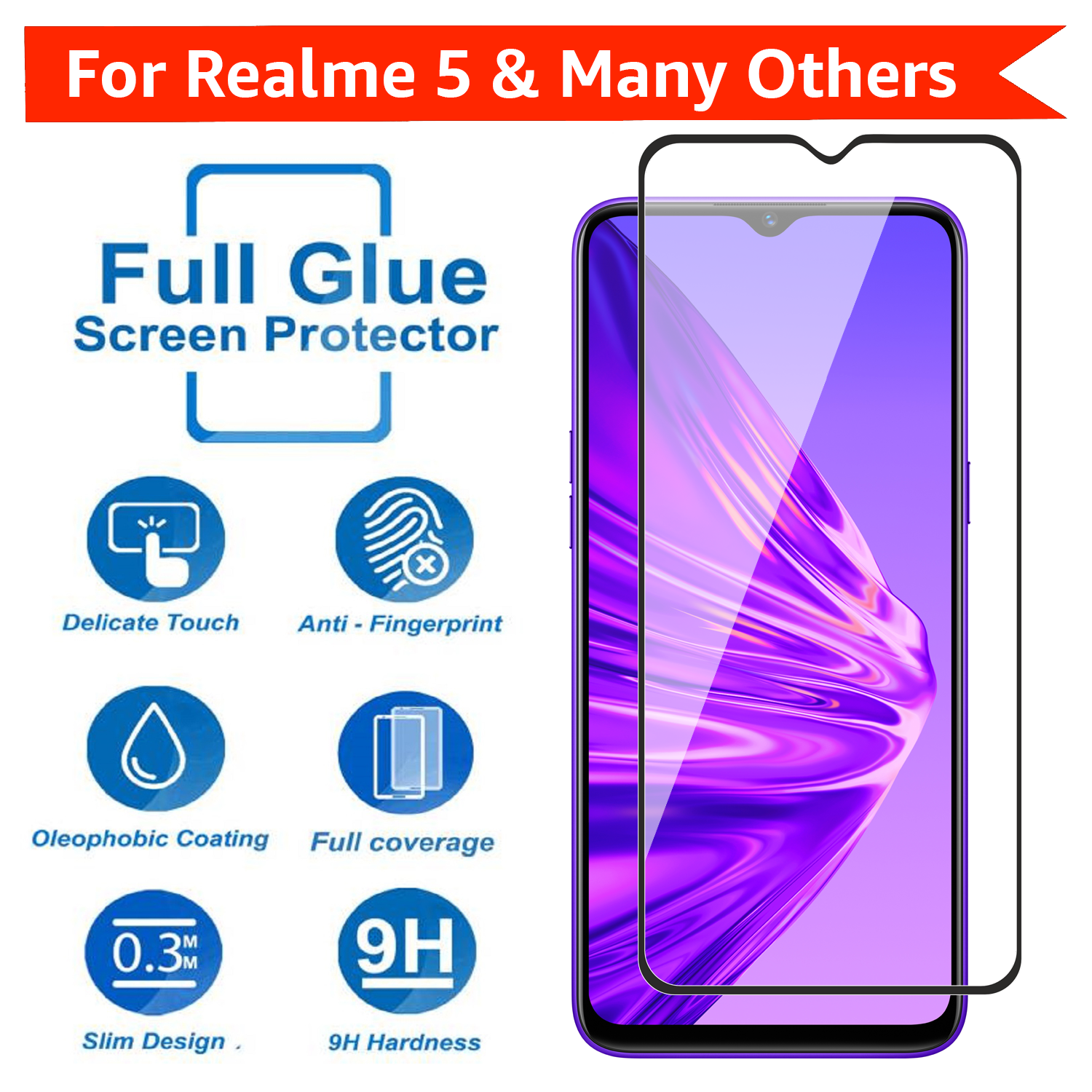 Tempered Glass for Realme 5 , Realme 5i , Realme 5s (Black) Edge to Edge , Pack of 1