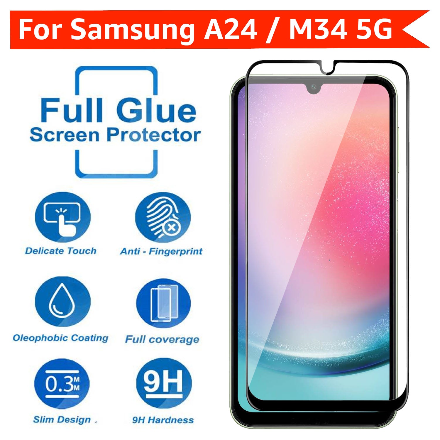 Tempered Glass for Samsung Galaxy A24 / M34 5G / F34 (Black) Edge to Edge , Pack of 1