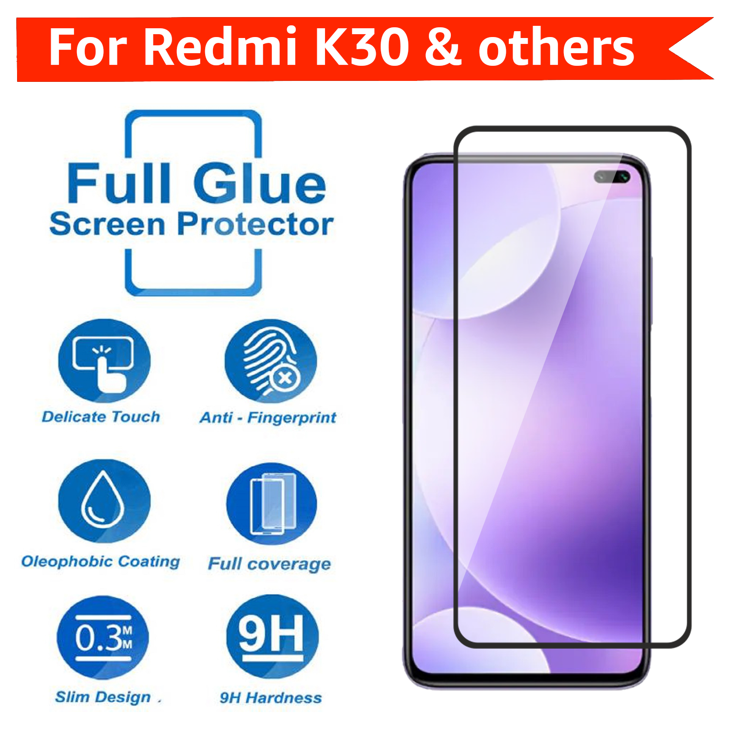 Tempered Glass for Xiaomi Redmi K30 / Poco X2 / Poco M2 Pro / Note 9 Pro / Note 9S / Note 9 Pro Max (Black) Edge to Edge , Pack of 1