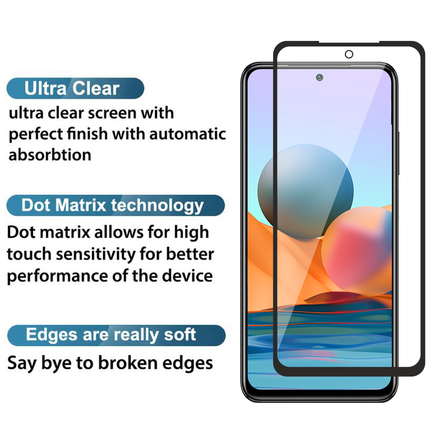 Tempered Glass for Xiaomi Redmi Note 10 / Redmi Note 10s (Black) Edge to Edge , Pack of 1