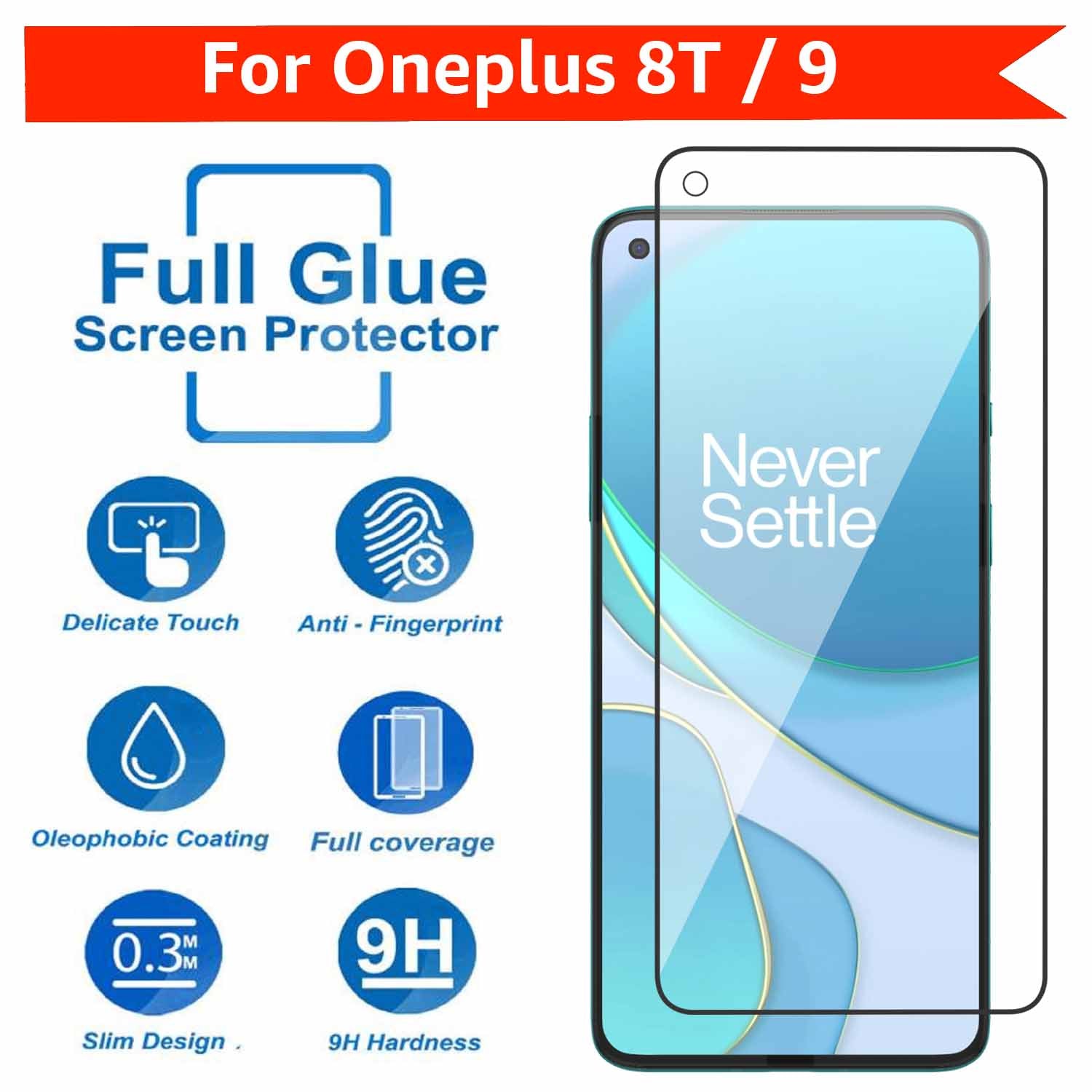 Tempered Glass for Oneplus 8t / Oneplus 9 Edge to Edge , Pack of 1