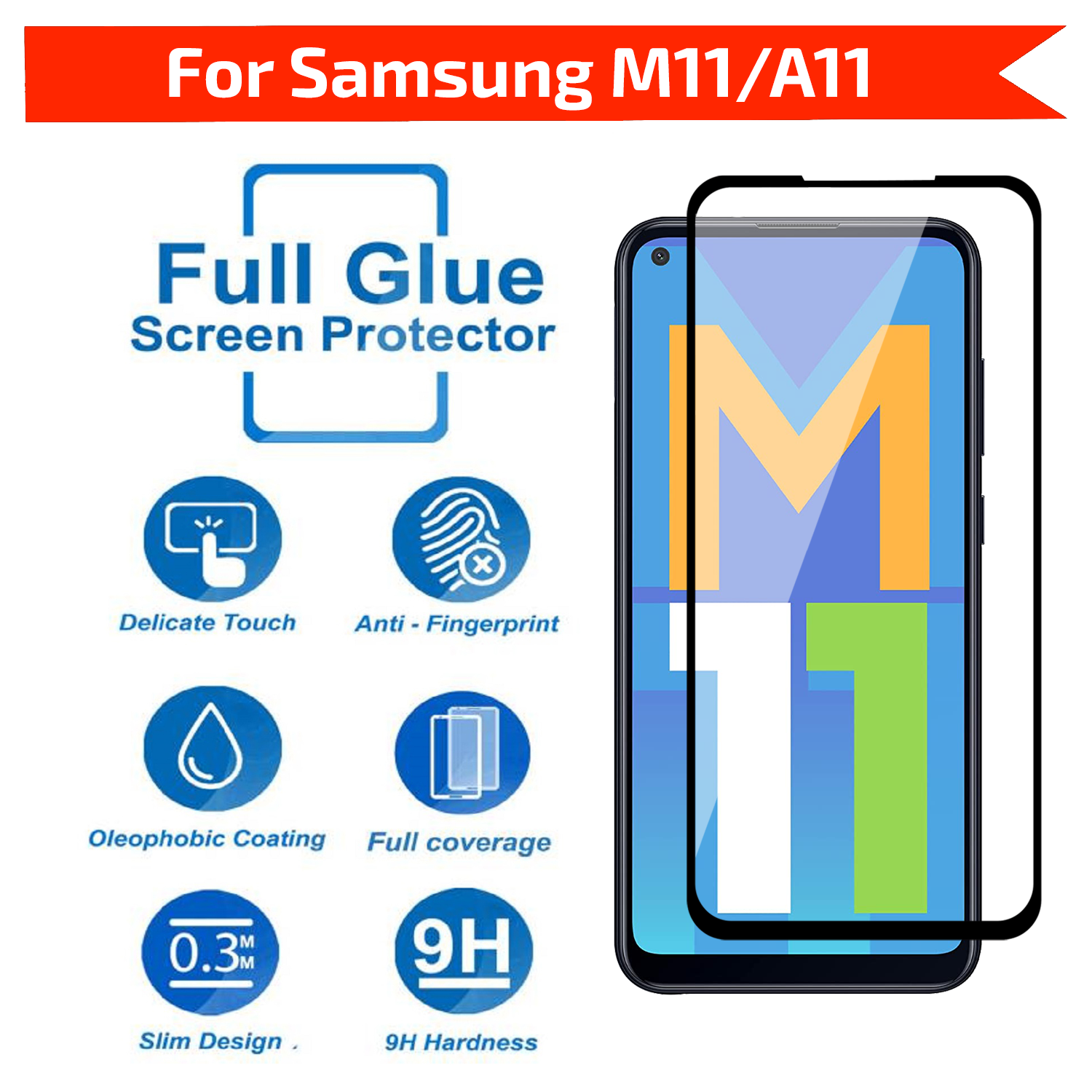 Tempered Glass for Samsung Galaxy A11 / Samsung Galaxy M11 (Black) Edge to Edge , Pack of 1