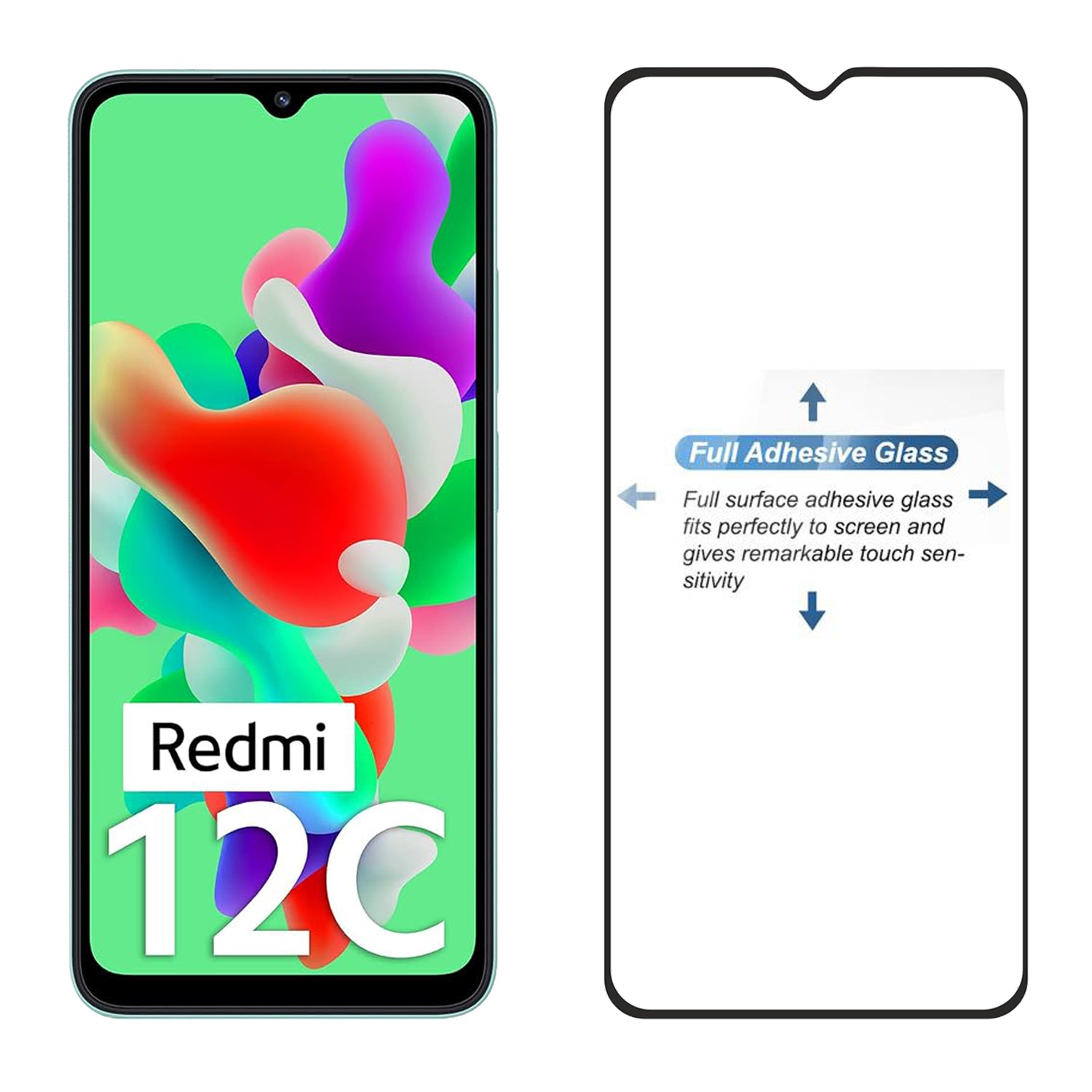 Tempered Glass for Redmi 10 (india) , 10c , 10 Power , Poco C40 , Redmi 12C (Black) Edge to Edge , Pack of 1