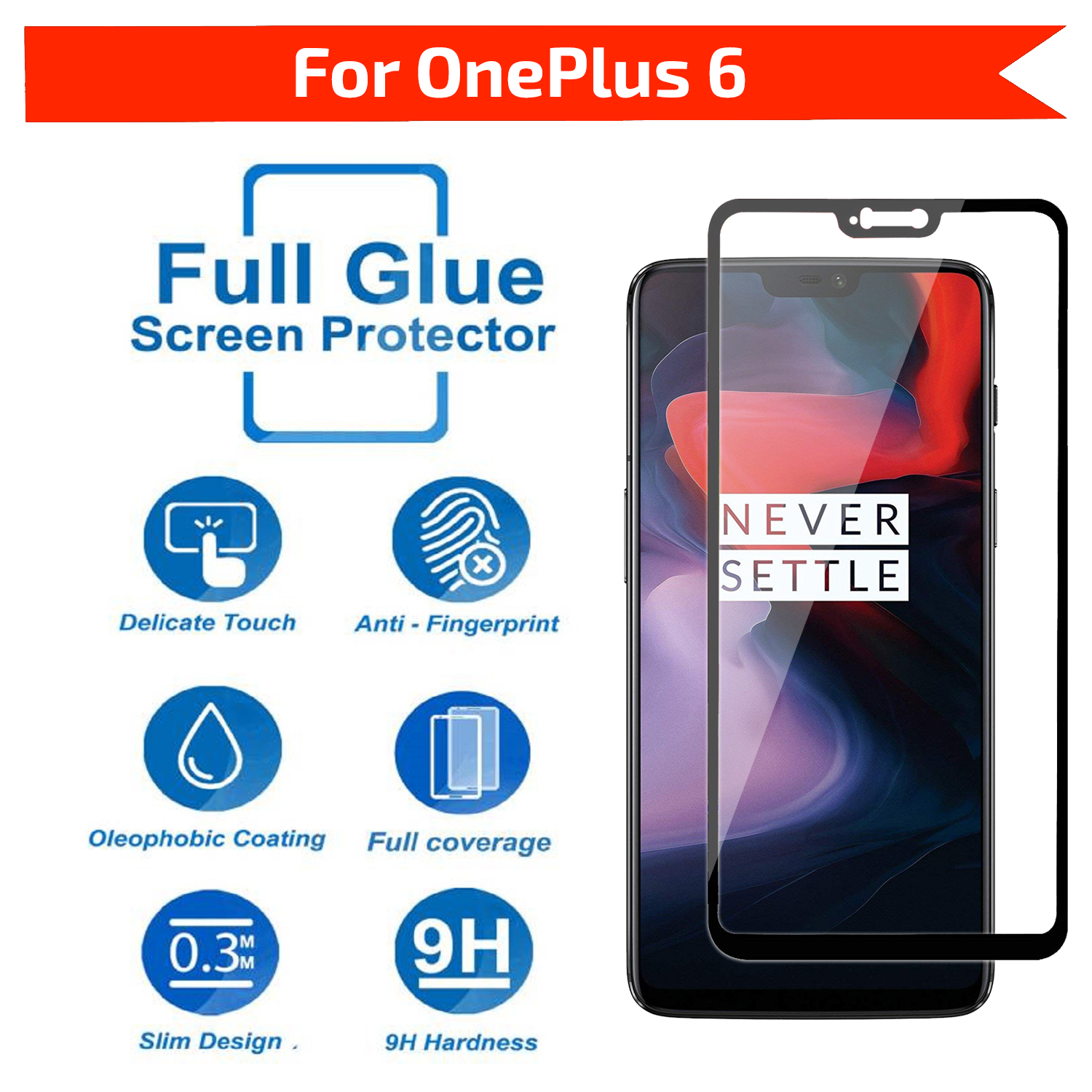 Tempered Glass for Oneplus 6 (Black) Edge to Edge, Pack of 1