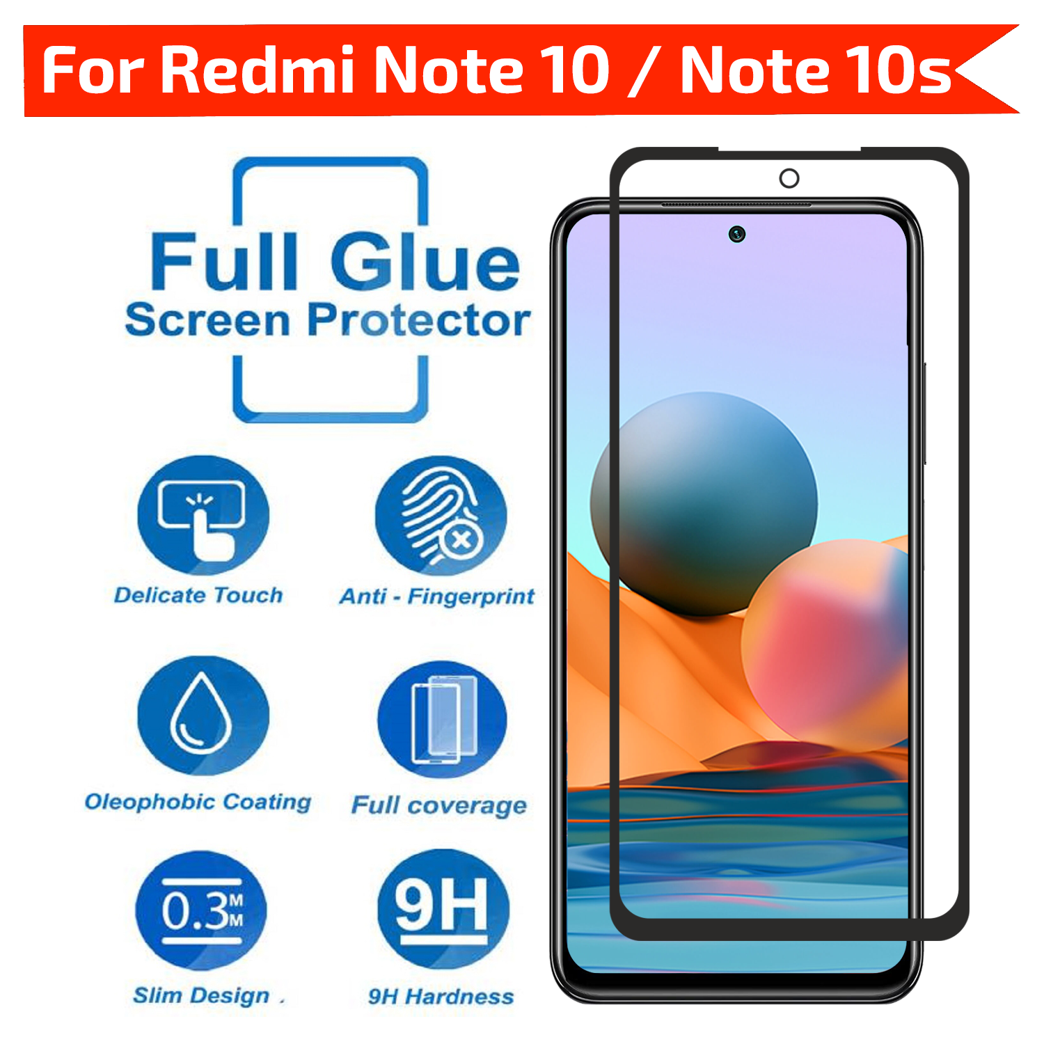 Tempered Glass for Xiaomi Redmi Note 10 / Redmi Note 10s (Black) Edge to Edge , Pack of 1