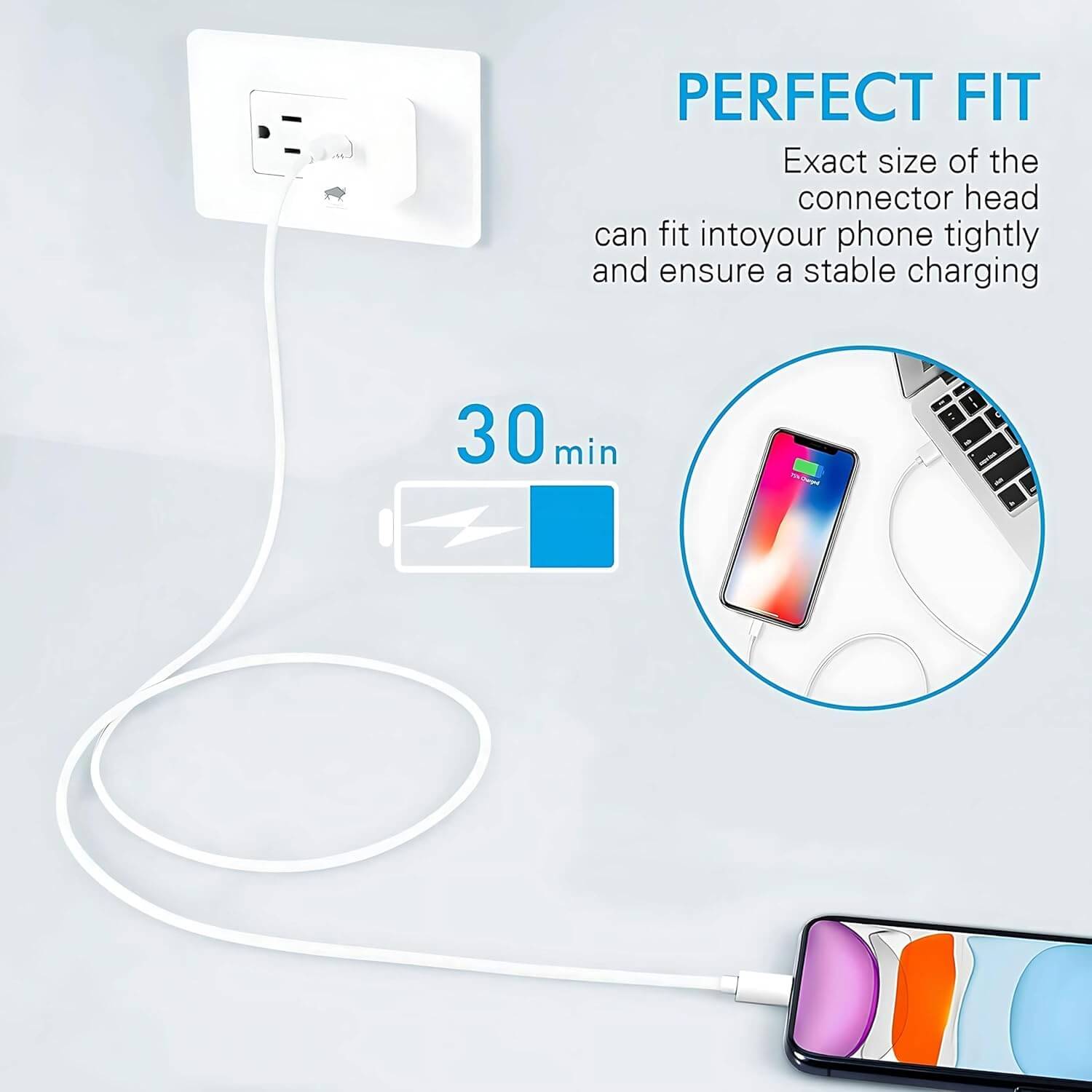 POPIO USB to Lightning Cable | 1 Meter | Fast Charging & Data Sync | iPhone/iPad/AirPods Compatible | Durable PVC Cable