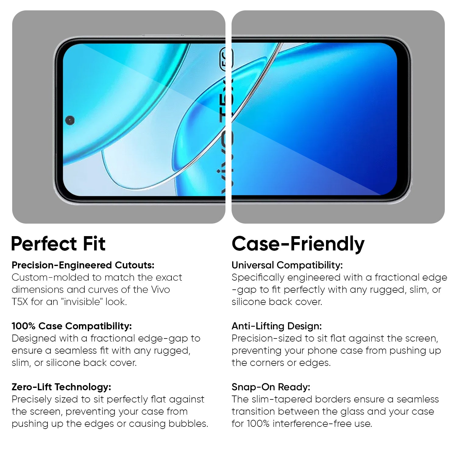 POPIO Military-Grade Gorilla Tempered Glass Compatible For Vivo T5X