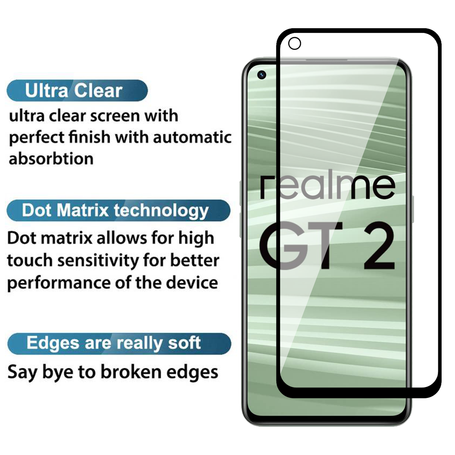 Tempered Glass for Realme GT2 / GT Neo 2 / Realme GT Neo 3T (Black) Edge to Edge , Pack of 1