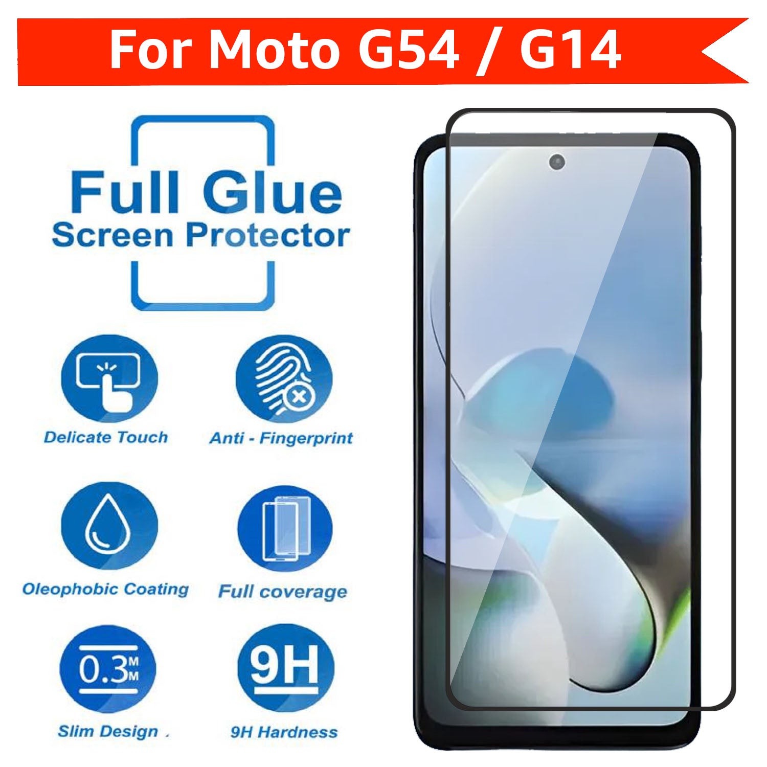 Tempered Glass for Motorola Moto G54 / G14 / G64 , Pack of 1 , Edge to Edge