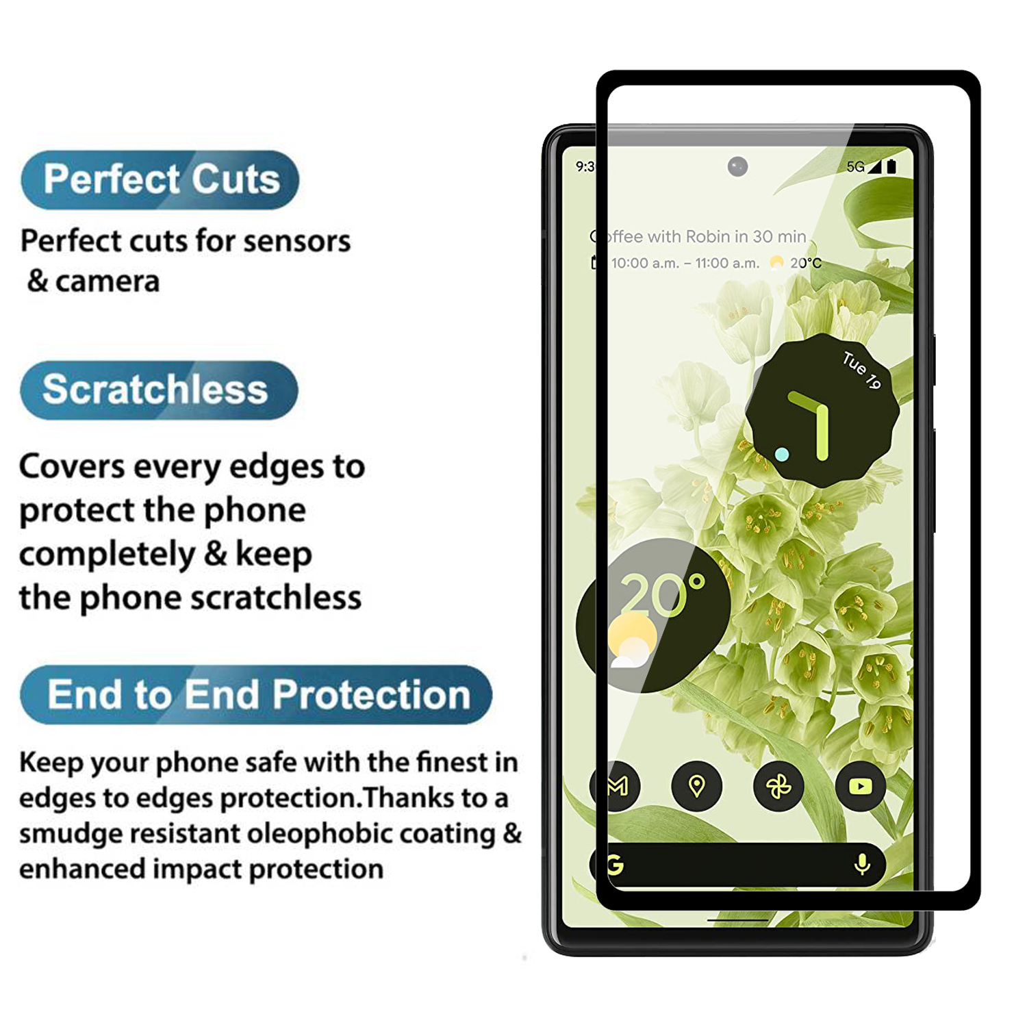 Tempered Glass for Google Pixel 6 (Black) Edge to Edge , Pack of 1