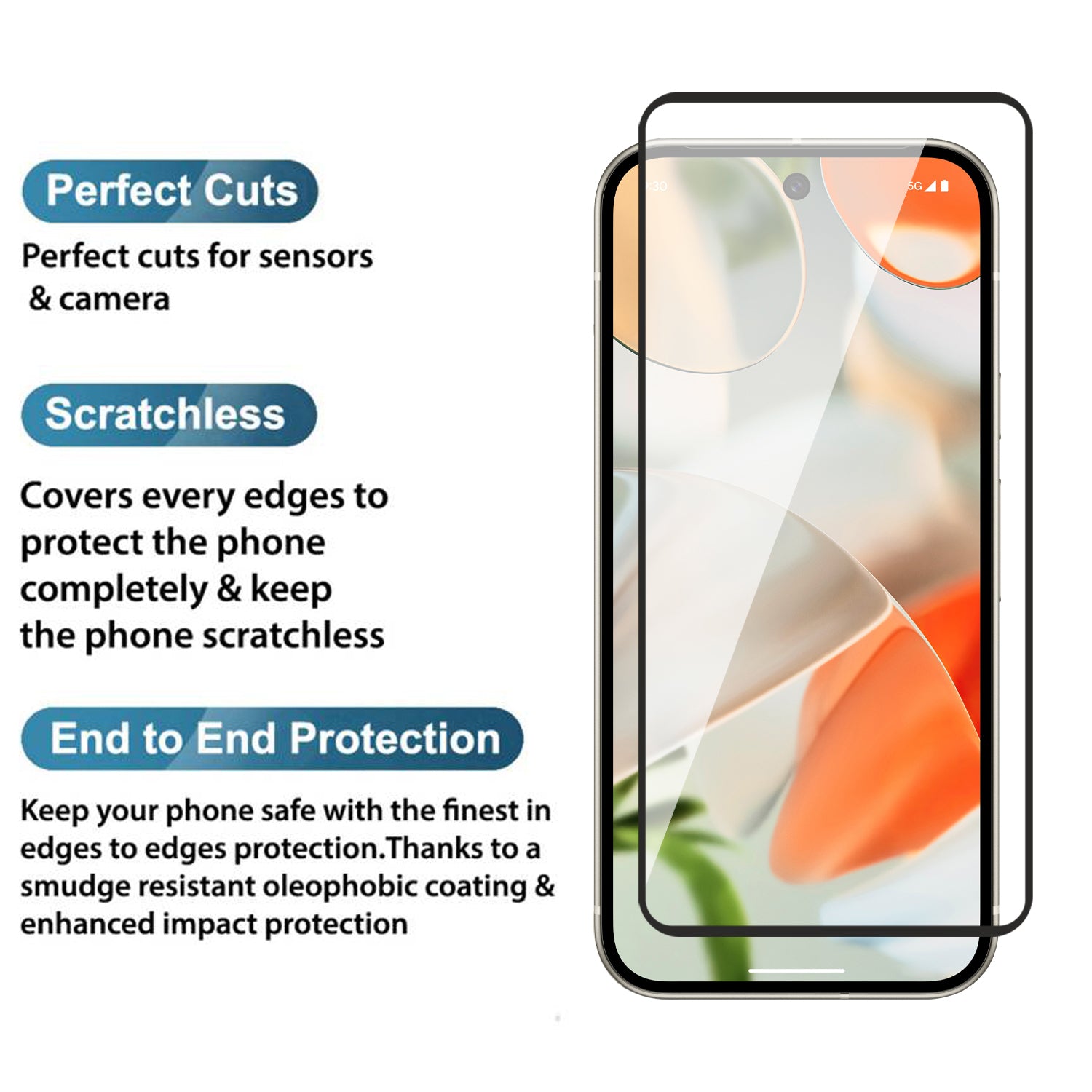 Tempered Glass for Google Pixel 9/9 Pro (Black) Edge to Edge , Pack of 1