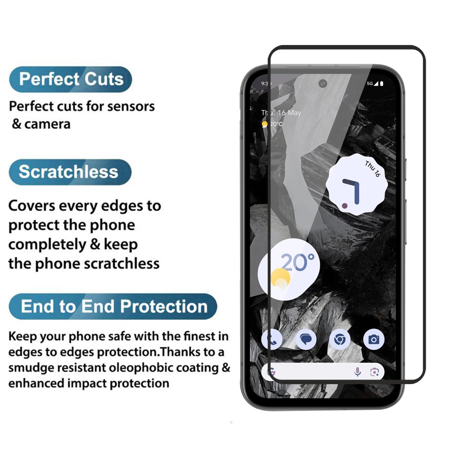 Tempered Glass for Google Pixel 8A (Black) Edge to Edge , Pack of 1