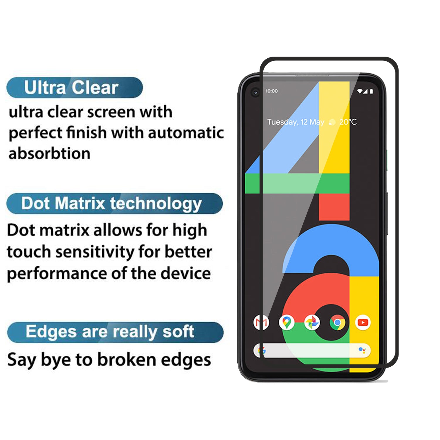 Tempered Glass for Google Pixel 4A 4G (Black) Edge to Edge , Pack of 1