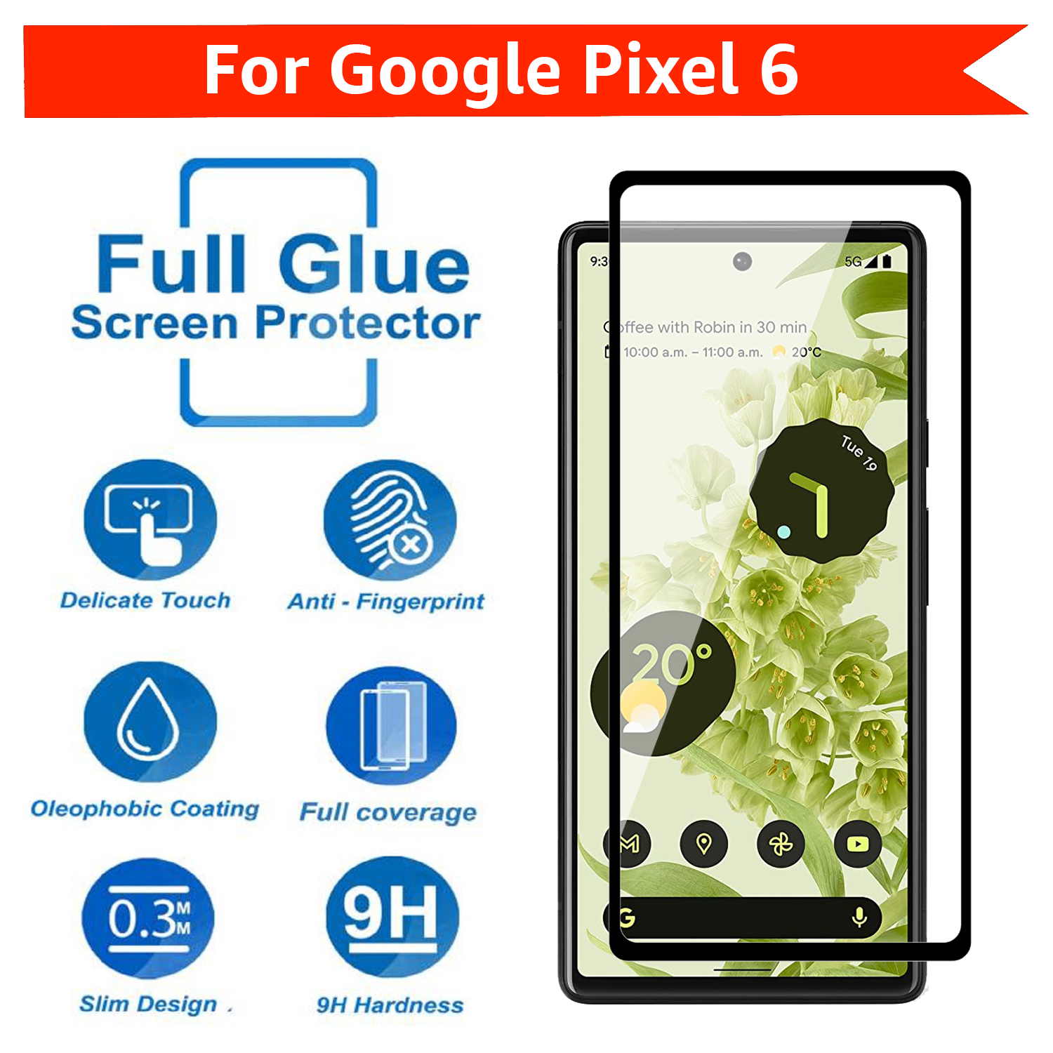 Tempered Glass for Google Pixel 6 (Black) Edge to Edge , Pack of 1