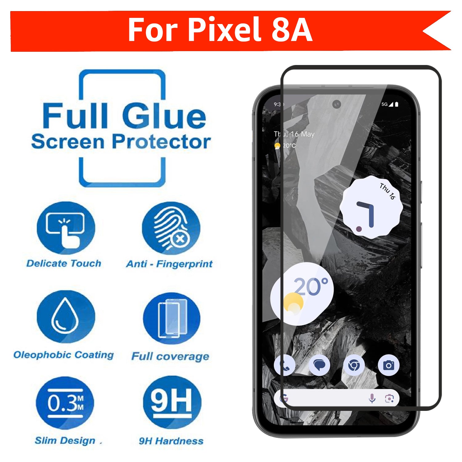 Tempered Glass for Google Pixel 8A (Black) Edge to Edge , Pack of 1
