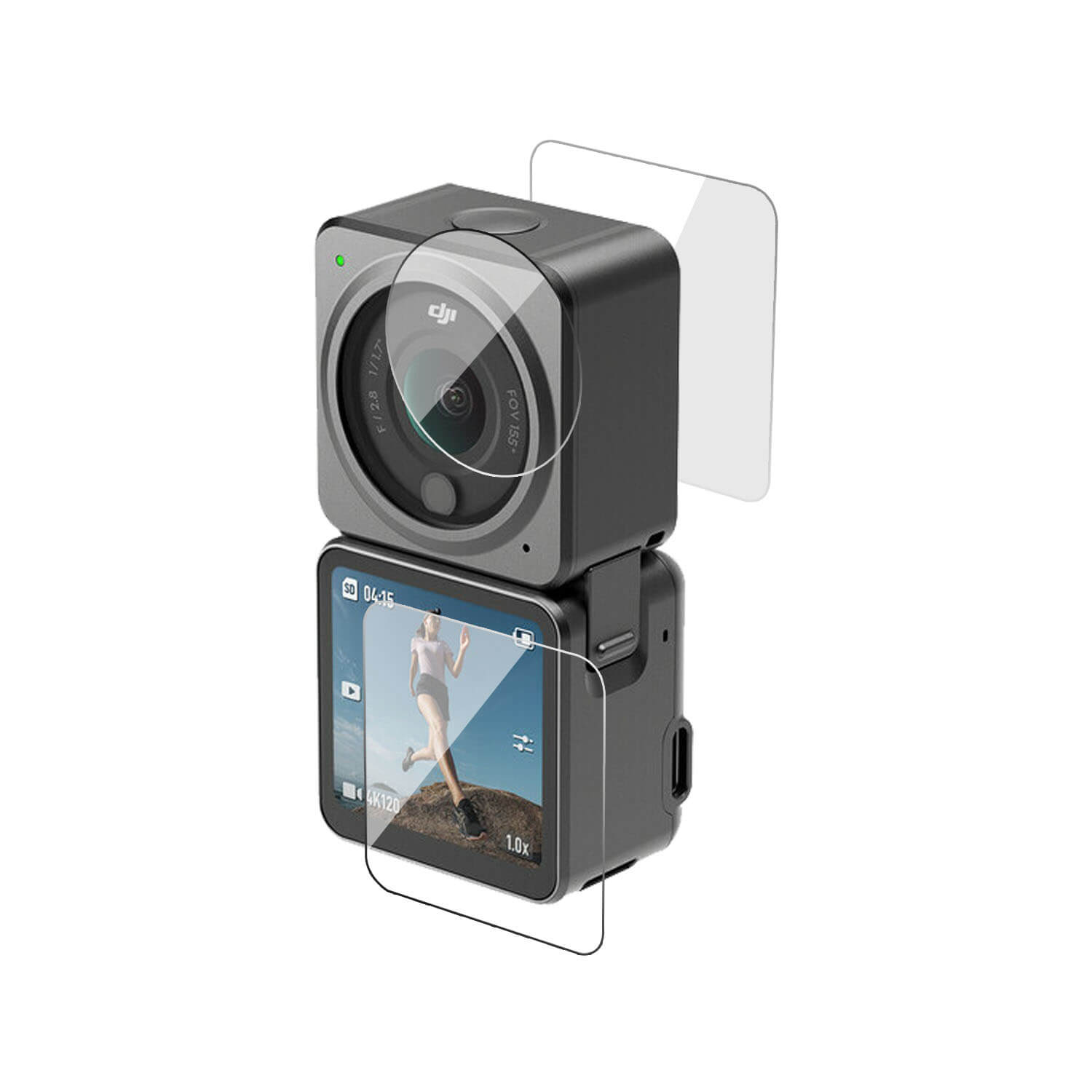 Tempered Glass Set for DJI Action 2 Camera (Transparent) Edge To Edge Full Screen Coverage With Installation Kit, Complete Set Of 3 Glass