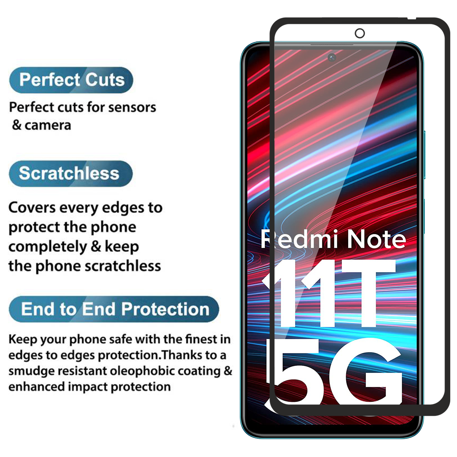 Tempered Glass for Redmi Note 11T 5G / Xiaomi Poco M4 Pro 5G (Black) Edge to Edge , Pack of 1