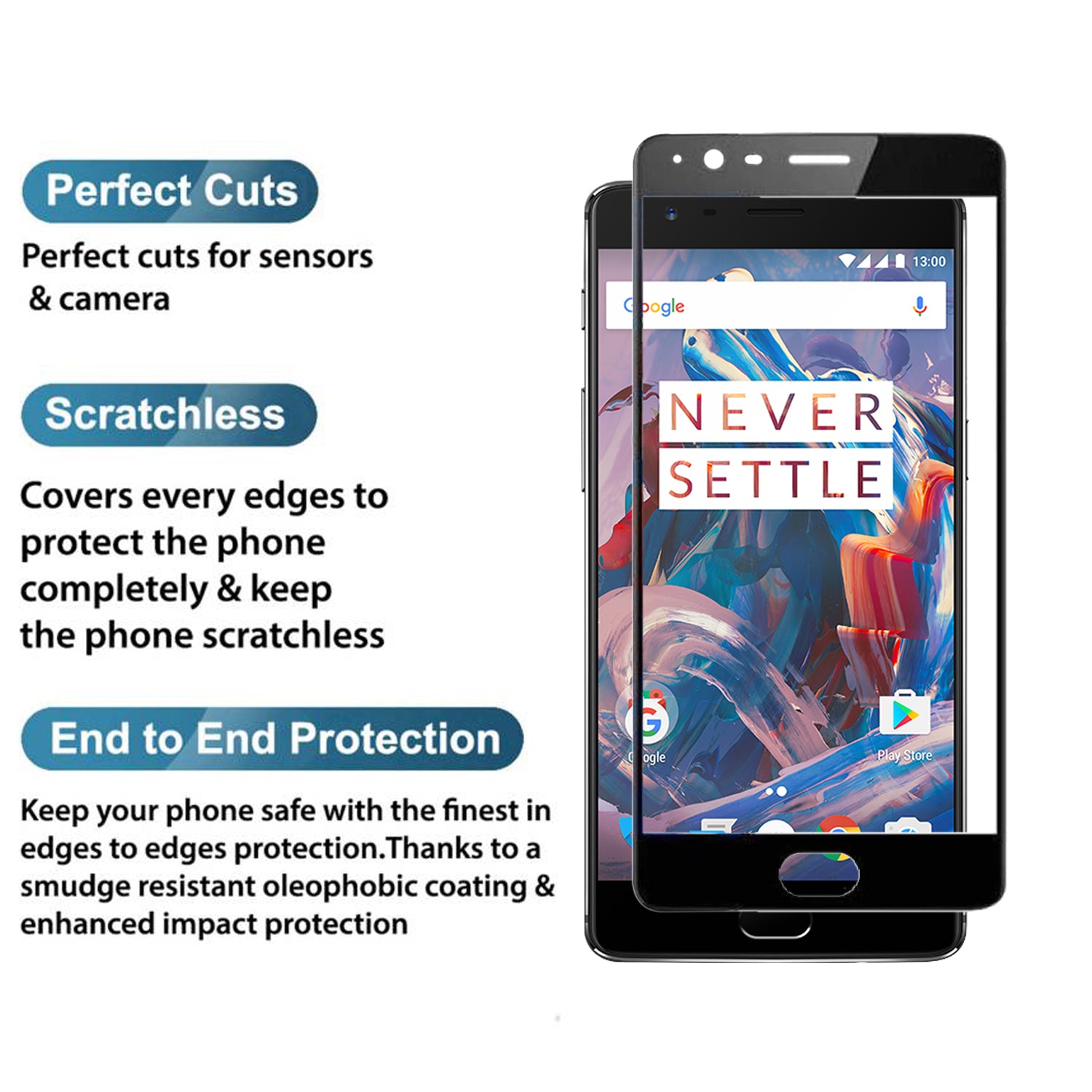 Tempered Glass for OnePlus 3 / OnePlus 3T (Black) Edge to Edge , Pack of 1