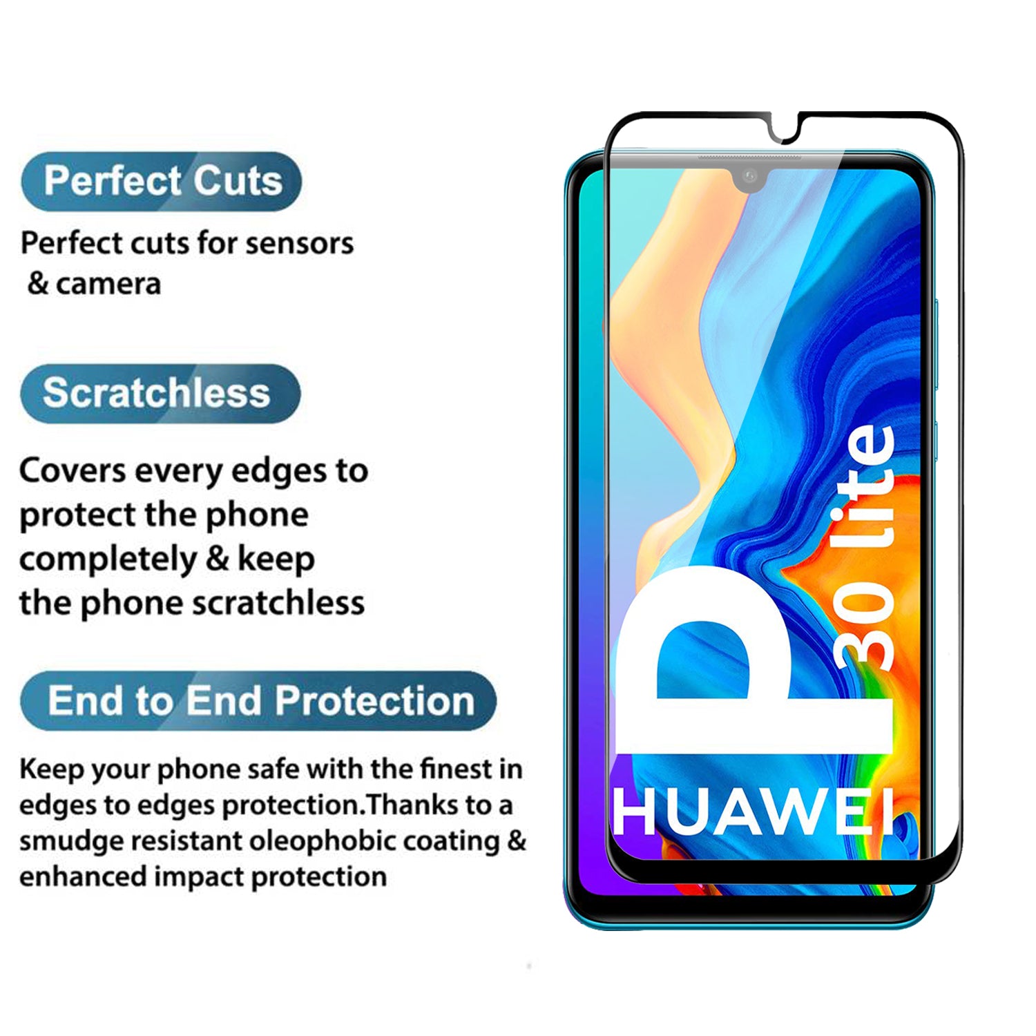 Tempered Glass for Huawei P30 lite / Huawei nova 4e (Black) Edge to Edge , Pack of 1