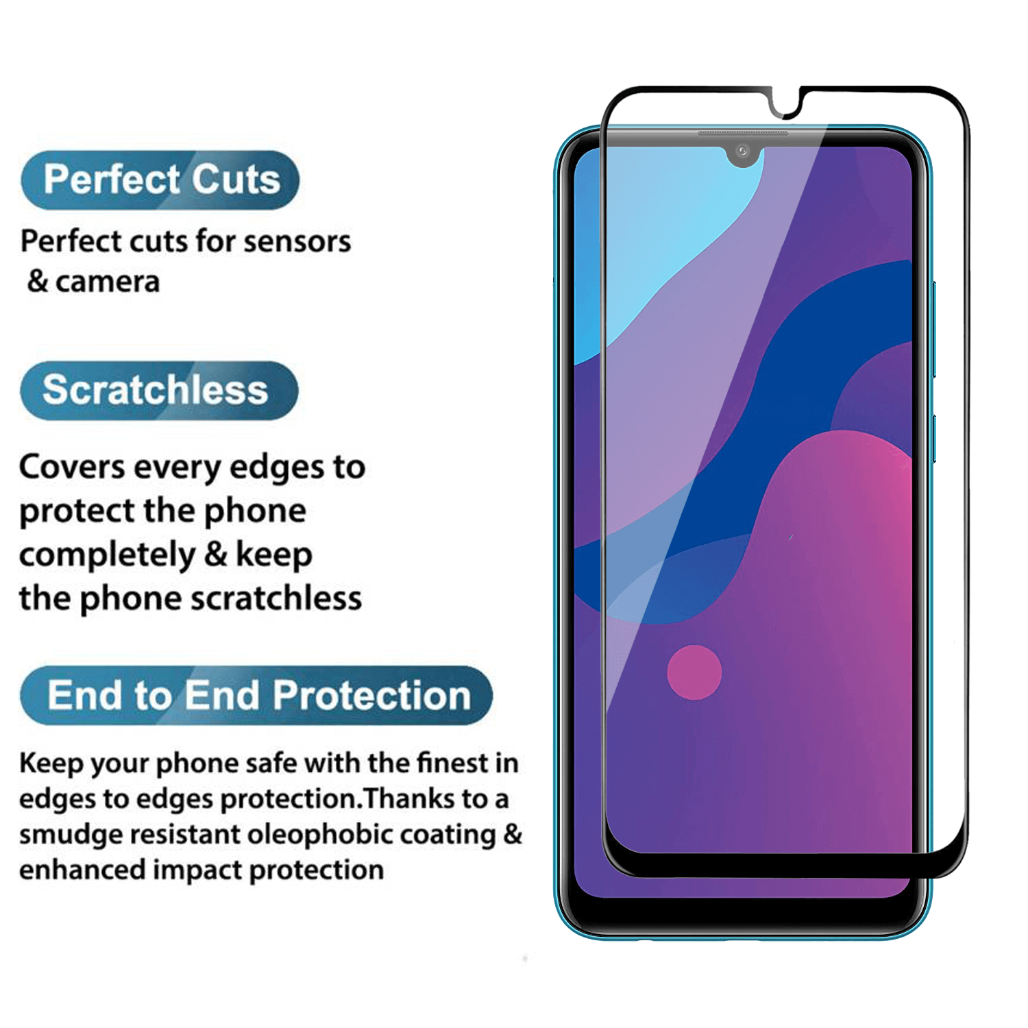 Tempered Glass for Huawei Y6p / Honor 9A (Black) Edge to Edge , Pack of 1