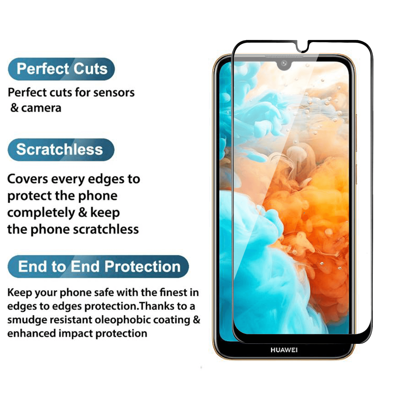Tempered Glass for Huawei Y6 Pro (2019) / Huawei Y6 (2019) (Black) Edge to Edge , Pack of 1