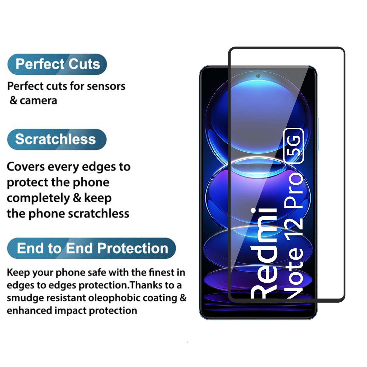 Tempered Glass for Redmi Note 12 Pro / Note 12 Pro Plus / Redmi Note 12 Discovery / Poco X5 Pro 5G / Xiaomi Redmi Note 12 Turbo / Poco F5 (Black) Edge to Edge , Pack of 1