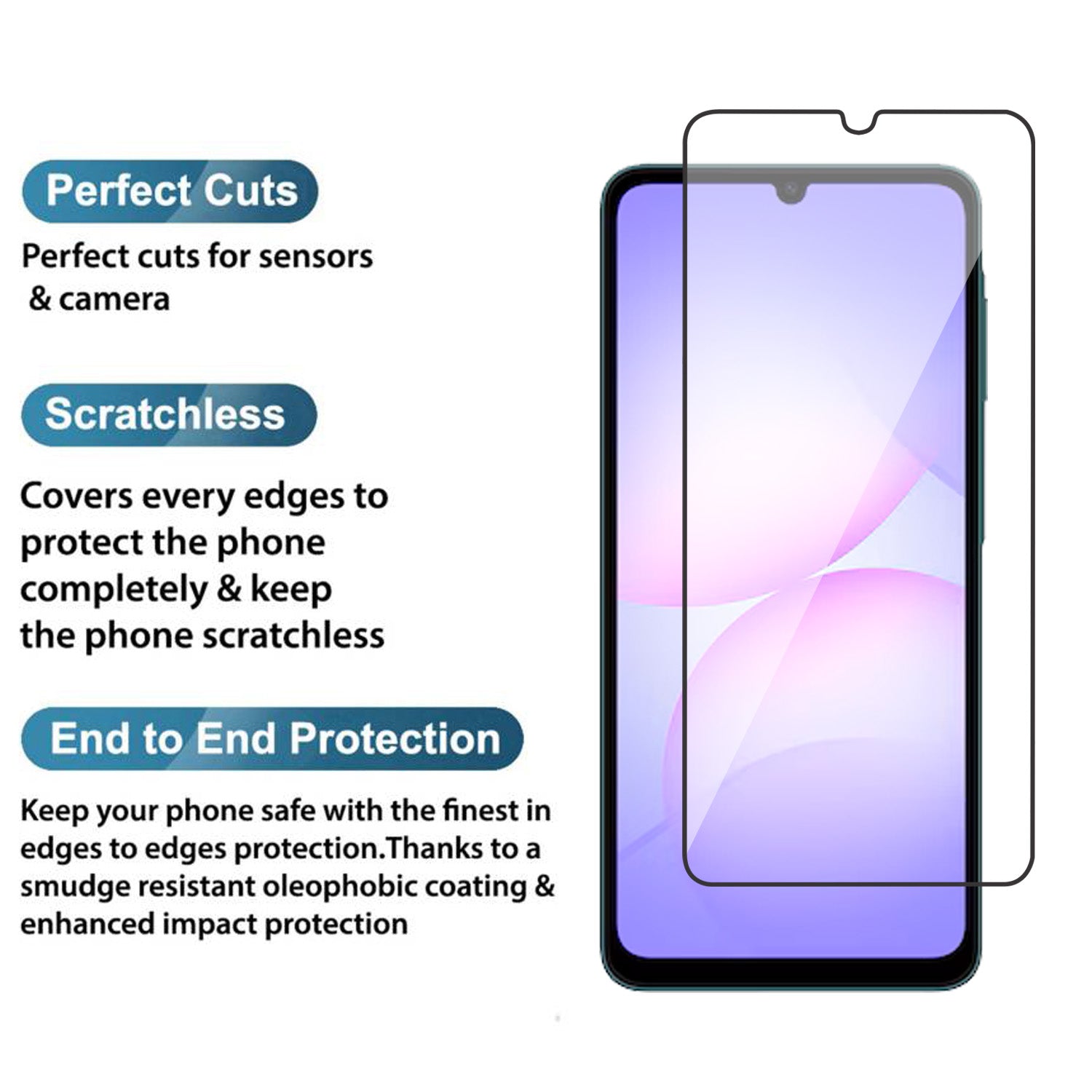 Tempered Glass for Samsung Galaxy A07 / M07 / F07 (Black) Edge to Edge, Pack of 1