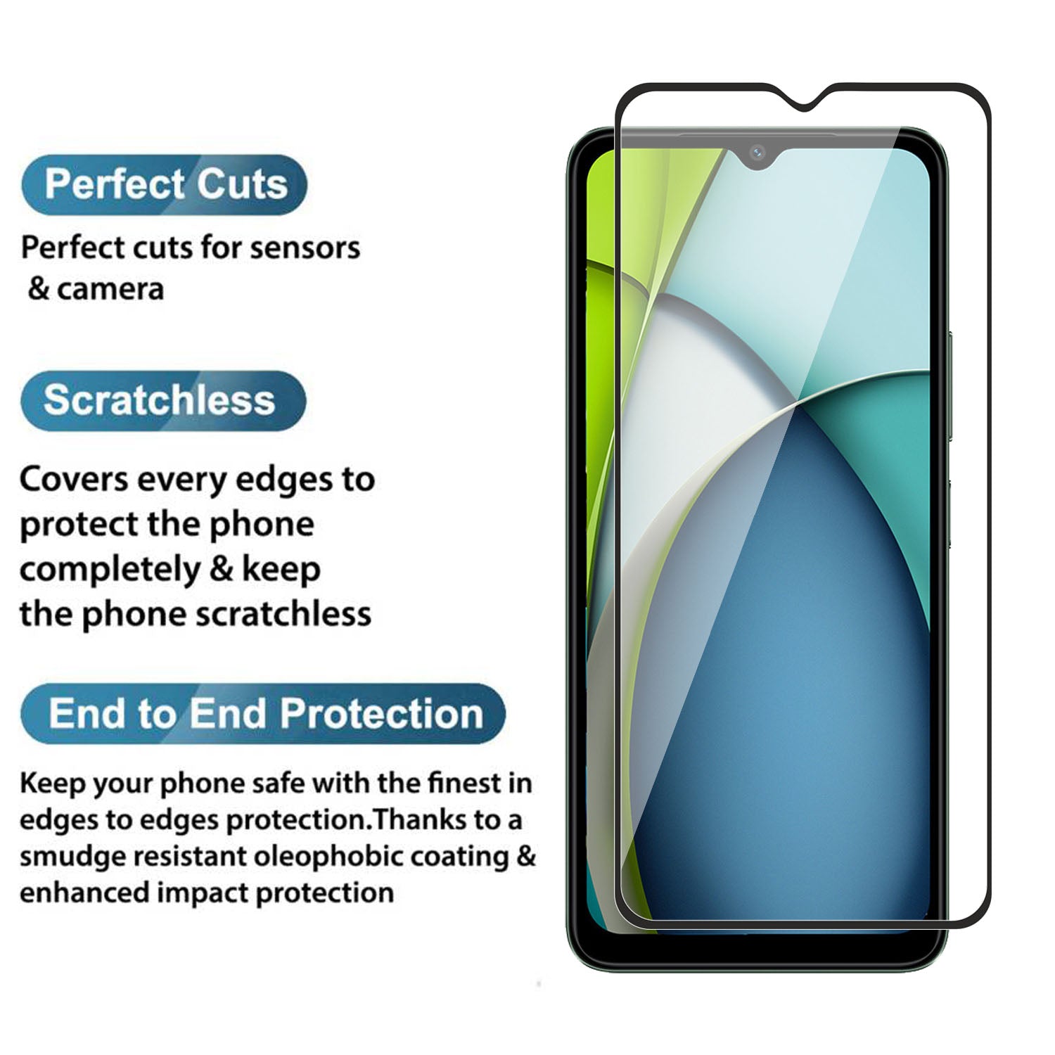 Tempered Glass for Xiaomi Redmi A3x (Black) , Edge to Edge , Pack of 1