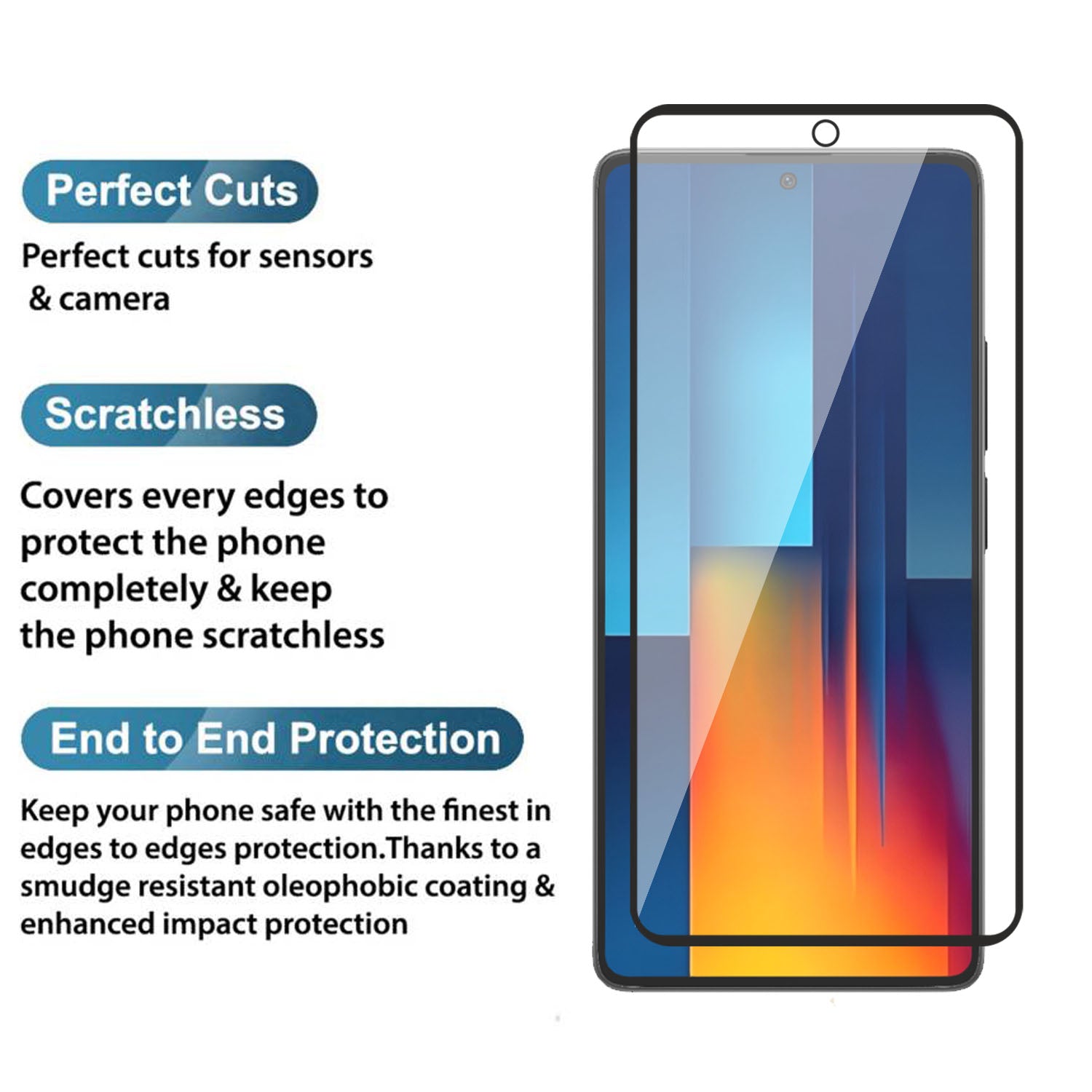 Tempered Glass for Xiaomi Poco M7 Pro (Black) , Edge to Edge , Pack of 1