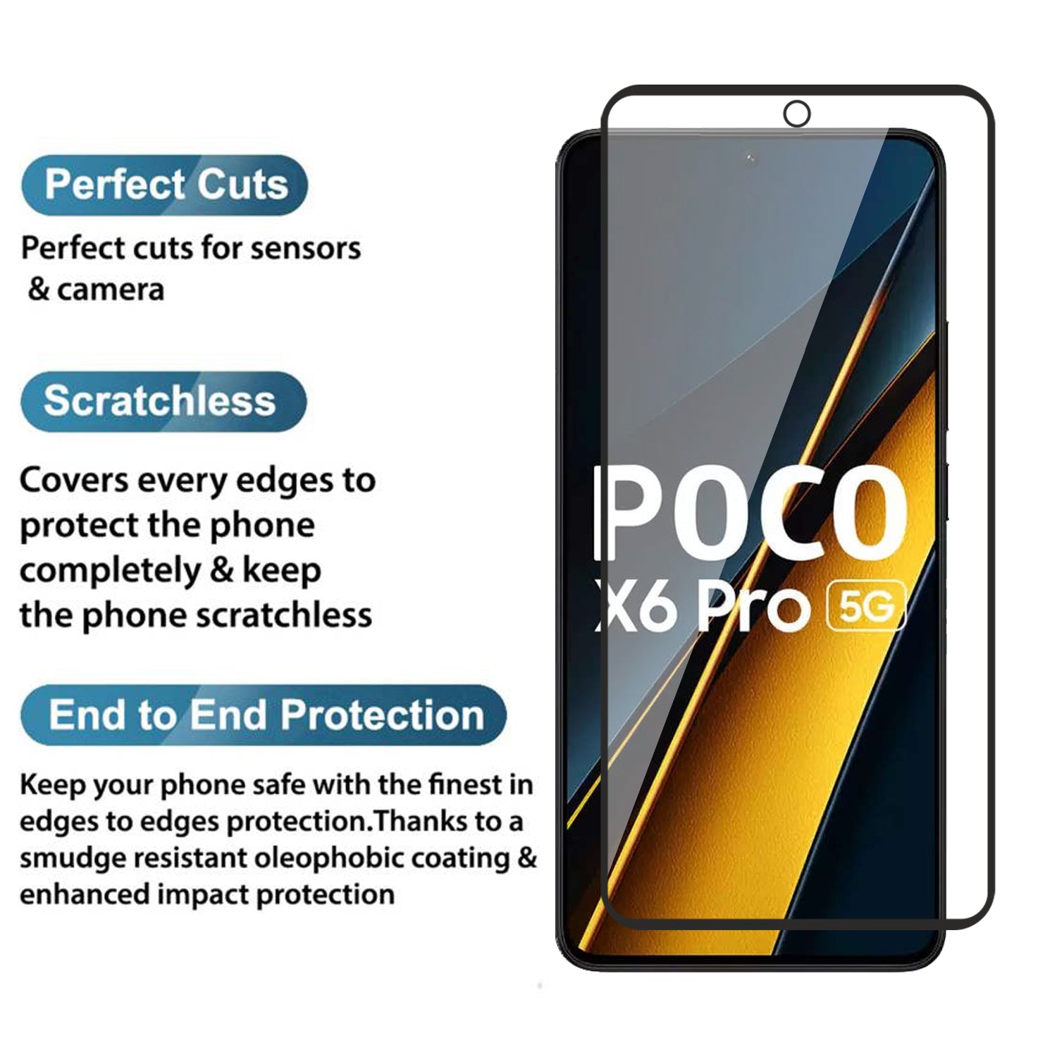Tempered Glass for Xiaomi Poco X6 Pro , Poco F6  (Black) Edge to Edge , Pack of 1