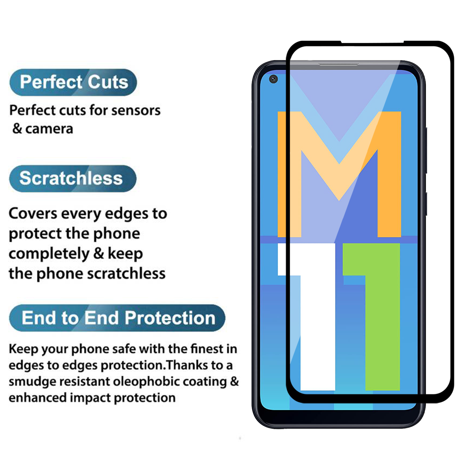 Tempered Glass for Samsung Galaxy A11 / Samsung Galaxy M11 (Black) Edge to Edge , Pack of 1