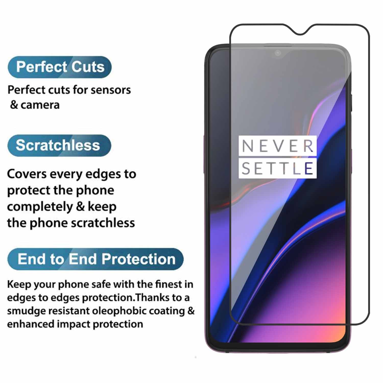 Tempered Glass for Oneplus 6T / Oneplus 7 , Edge to Edge , Pack of 1 , Black