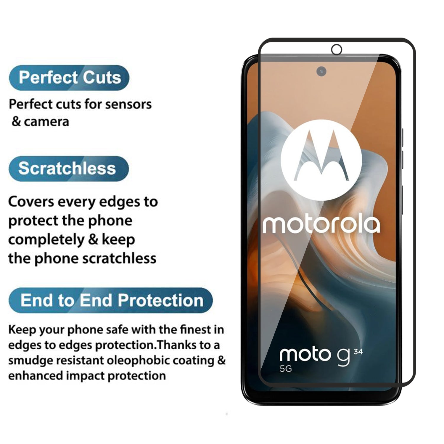 Tempered Glass for Motorola Moto G34 / G45, Pack of 1 , Edge to Edge