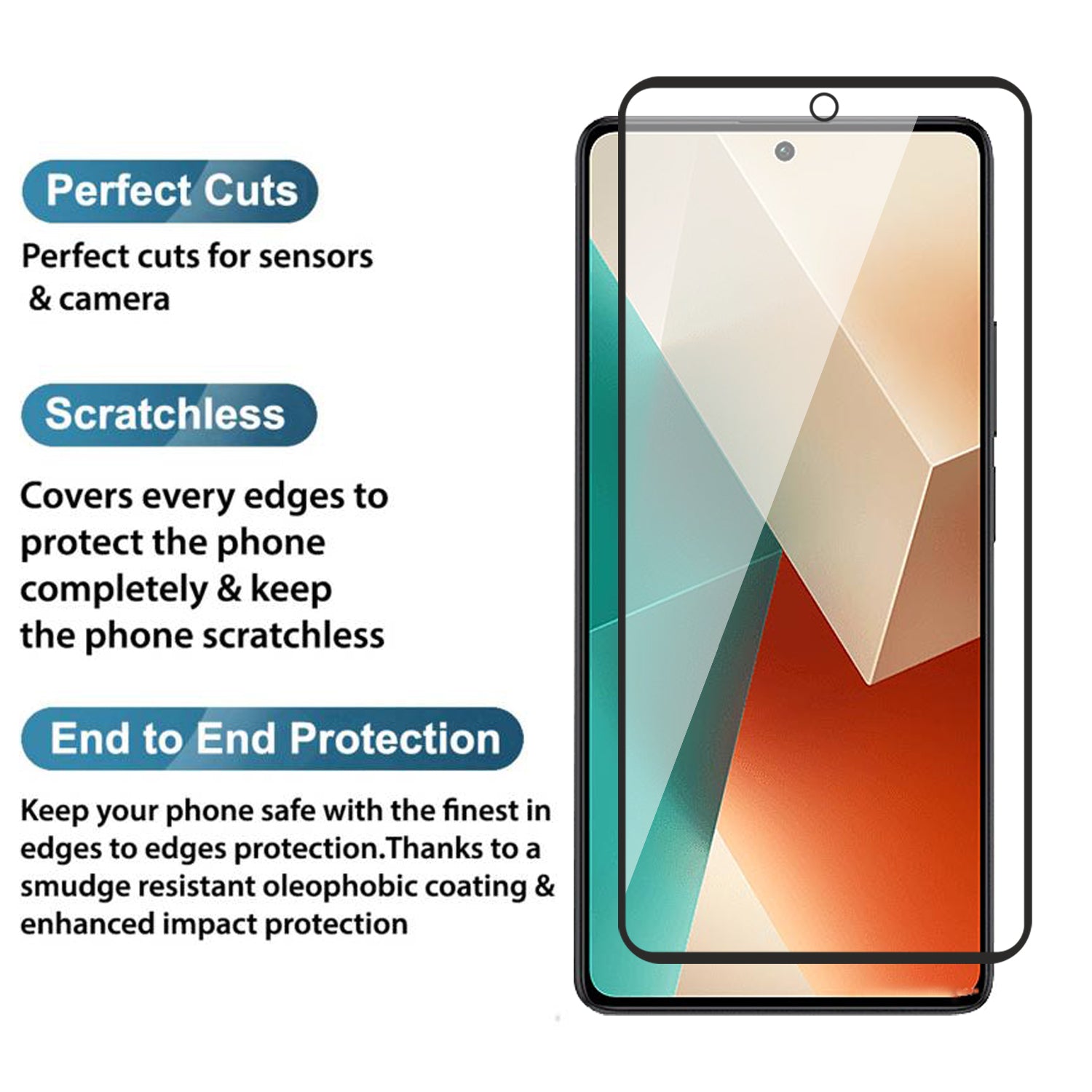 Tempered Glass for Redmi Note 13 / Redmi Note 13 Pro (Black) Edge to Edge , Pack of 1