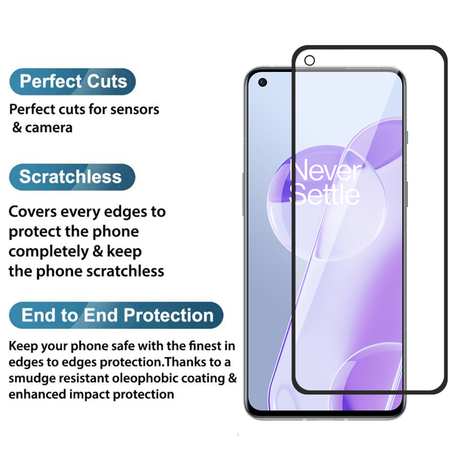 Tempered Glass for OnePlus 9RT 5G (Black) , Edge to Edge , Pack of 1