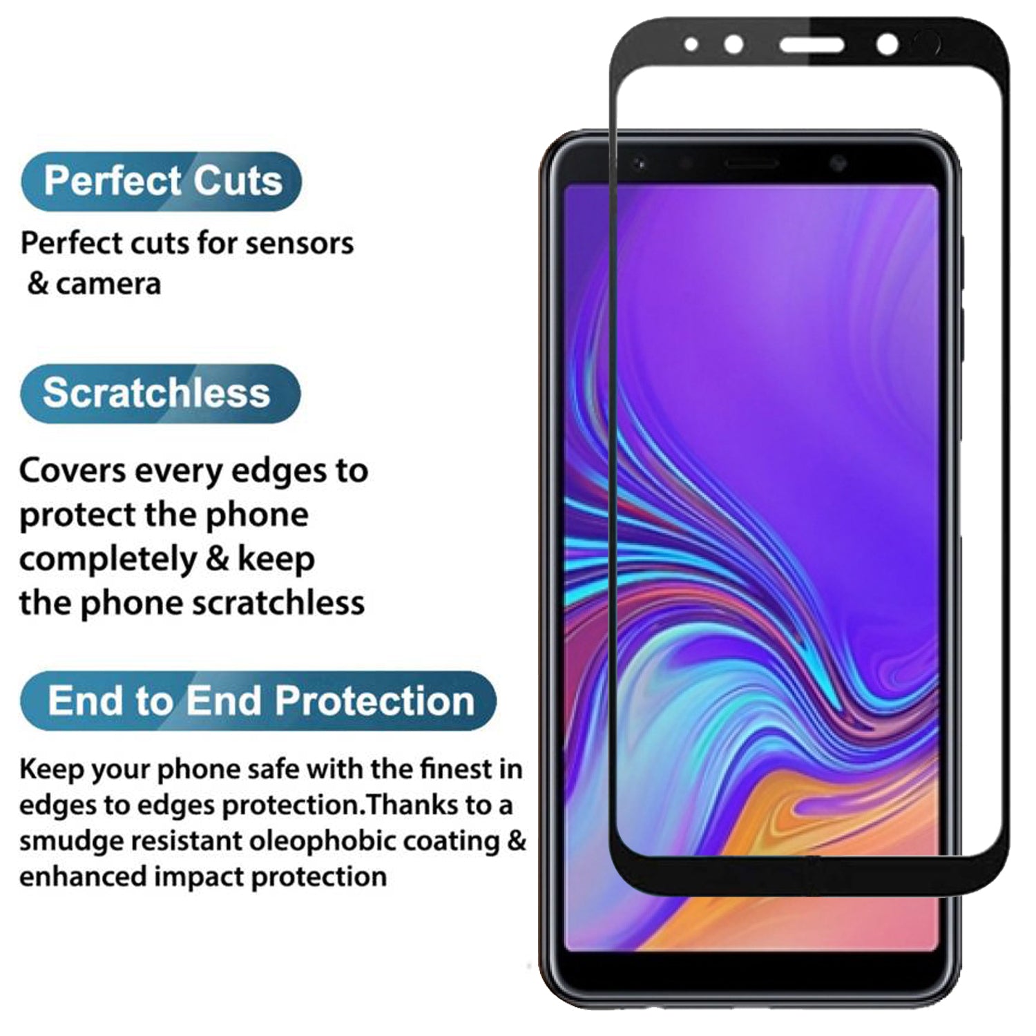 Tempered Glass for Samsung A7 2018 (Black) Edge to Edge , Pack of 1