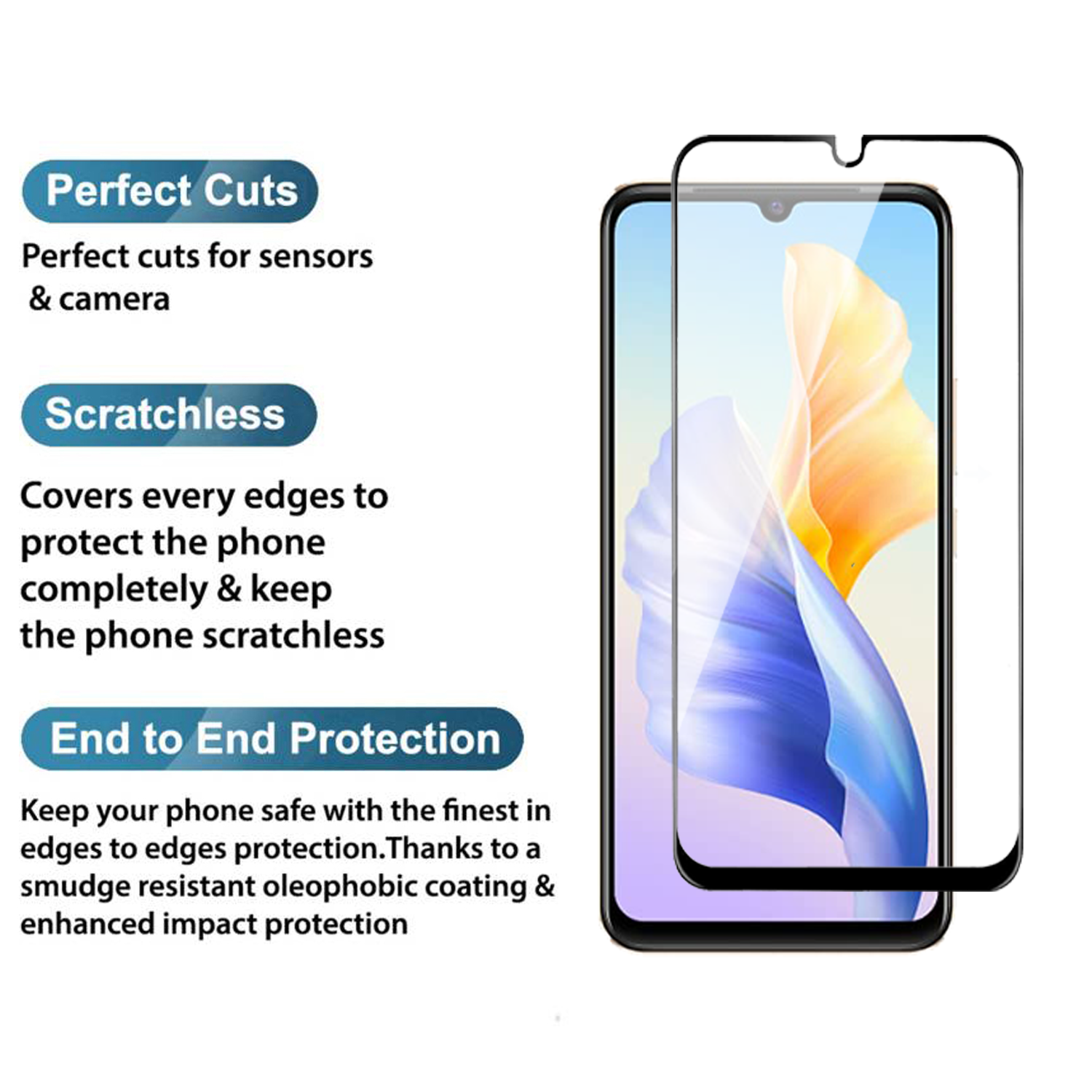 Tempered Glass for vivo V23e / V23e 5G (Black) Edge to Edge , Pack of 1