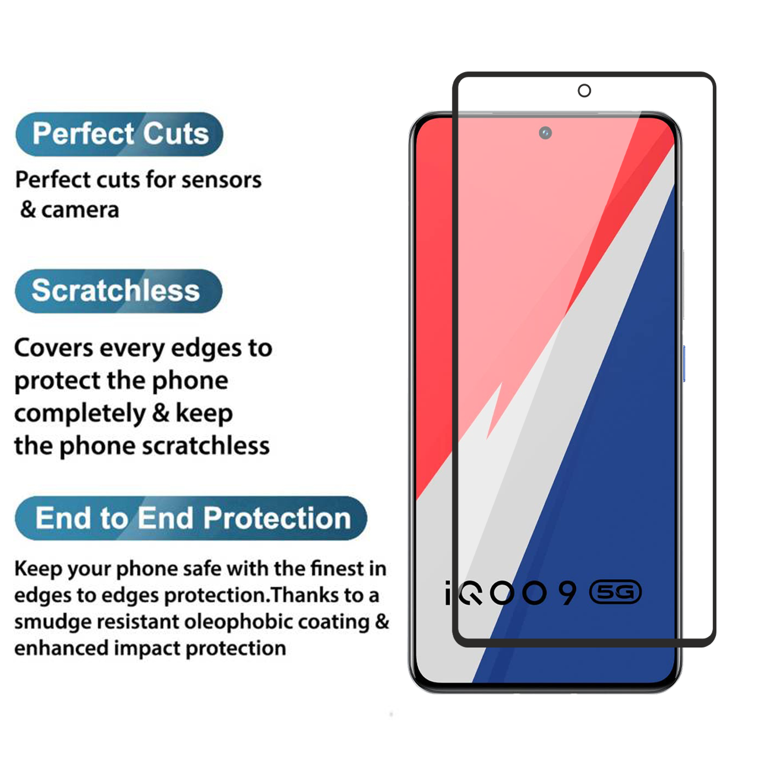 Tempered Glass for vivo iQOO 9 (Black) Edge to Edge , Pack of 1
