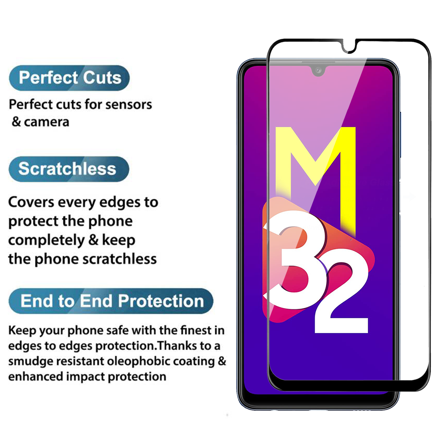 Tempered Glass for Samsung Galaxy M32 4G / A32 4G / A31 / A22 4G / F22 / M22 (Black) Edge to Edge , Pack of 1