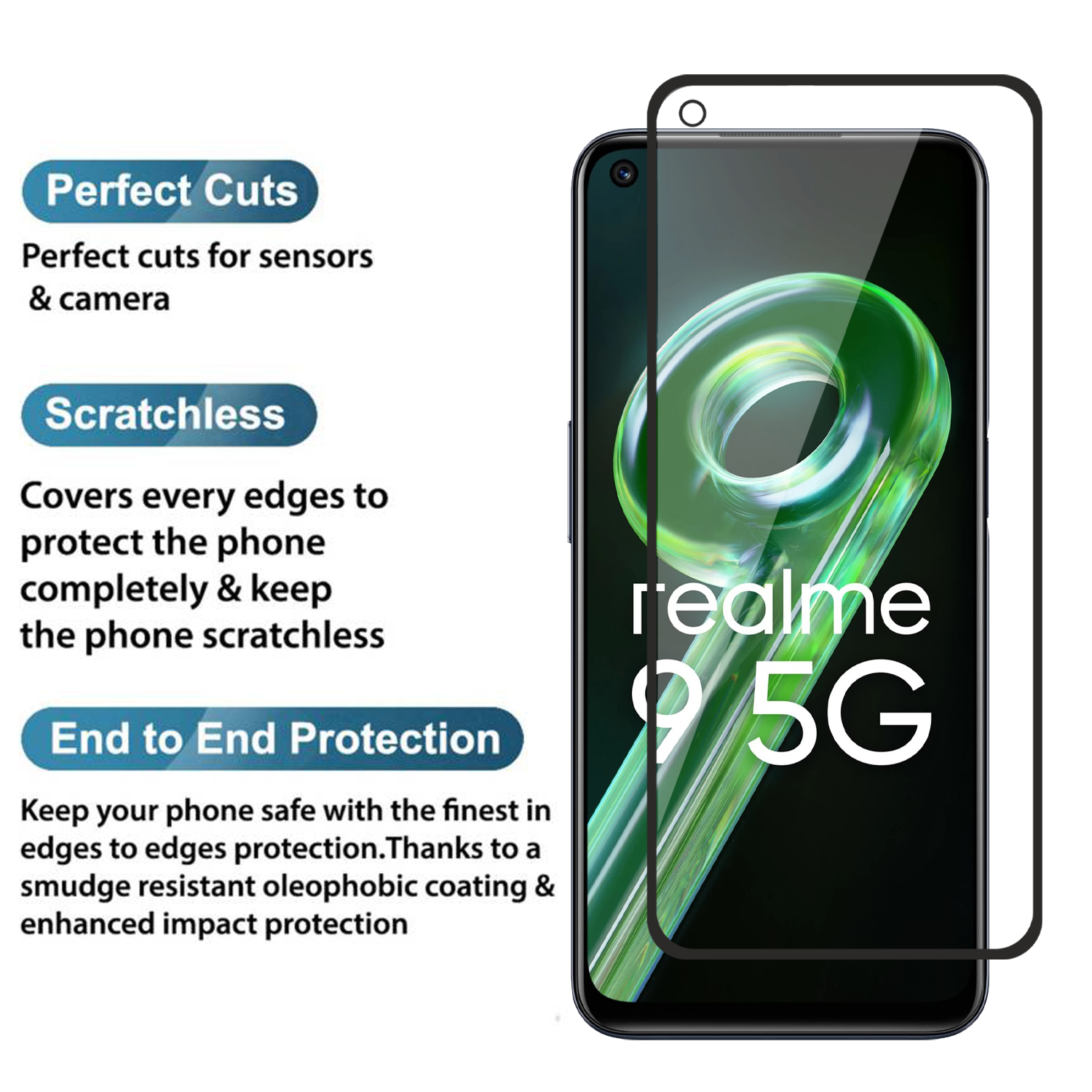 Tempered Glass for Realme 9i / Realme 9 Pro / Realme 9 5G (Black) Edge to Edge , Pack of 1