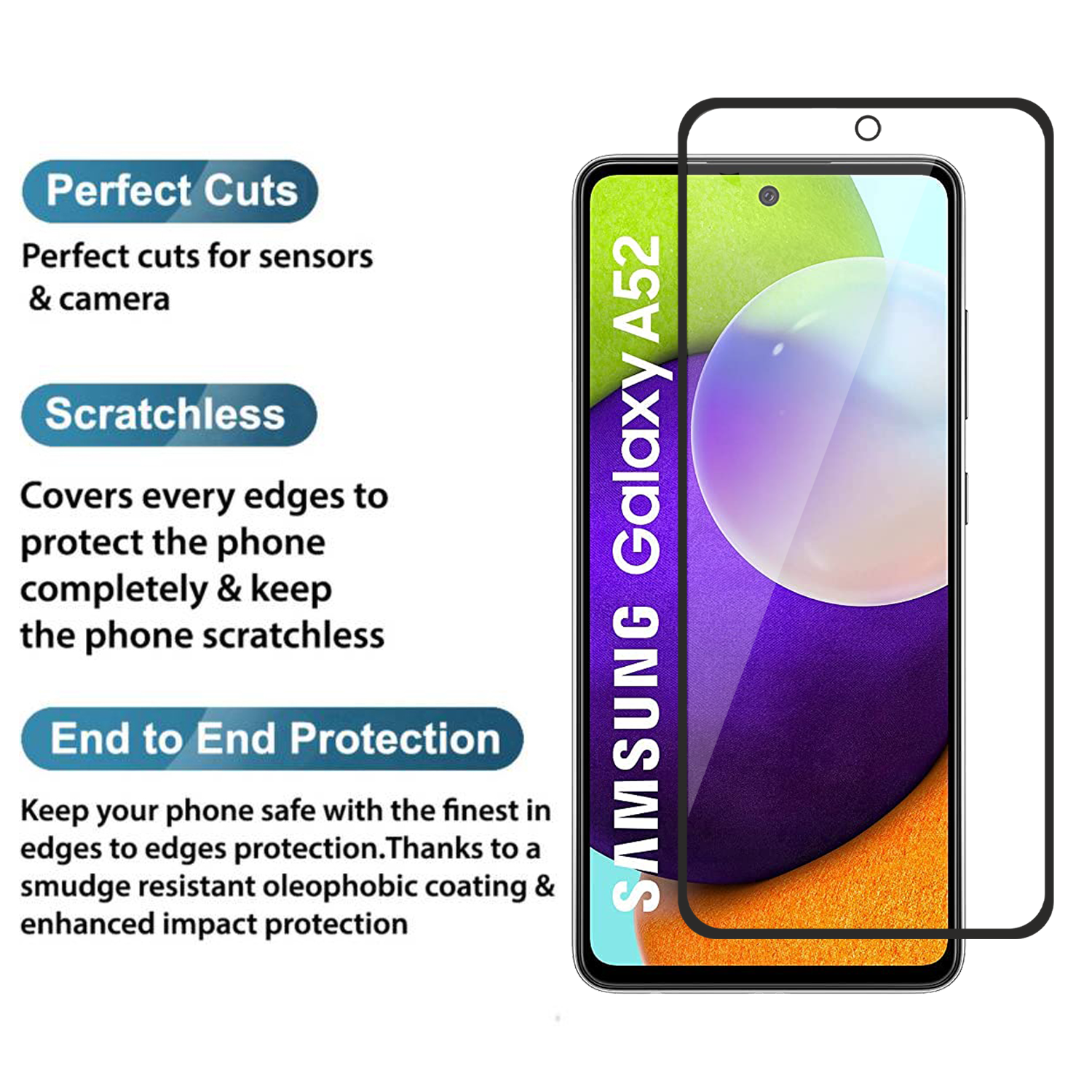 Tempered Glass for Samsung Galaxy A52 / Samsung Galaxy A52s (Black) Edge to Edge , Pack of 1