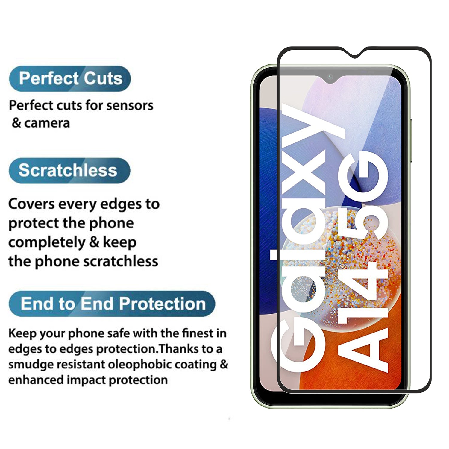 Tempered Glass for Samsung Galaxy A14 , M14 , F14 (Black) Edge to Edge , Pack of 1